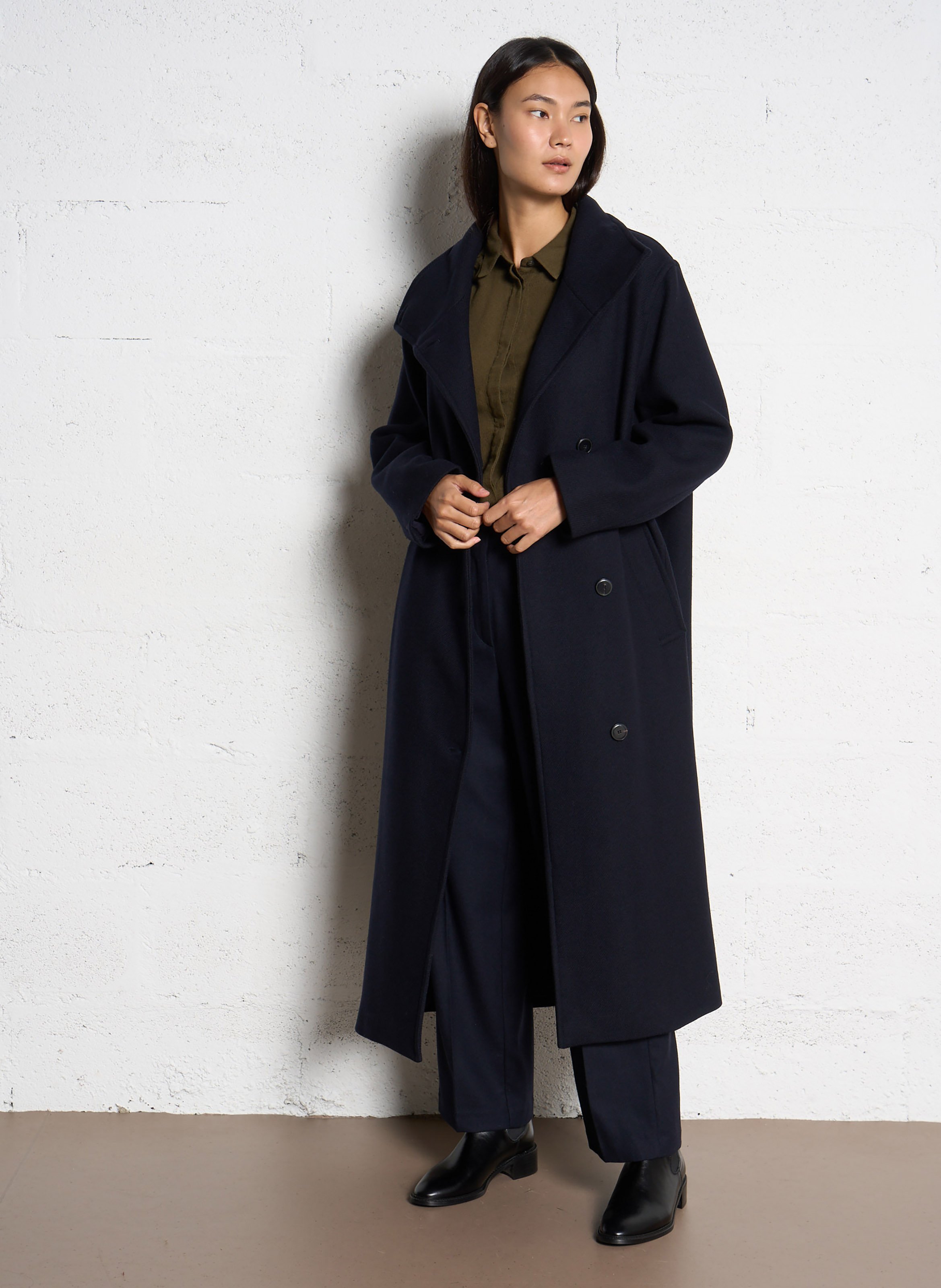 Rechte jas van wolmix met opstaande kraag POMANDERE Blauw