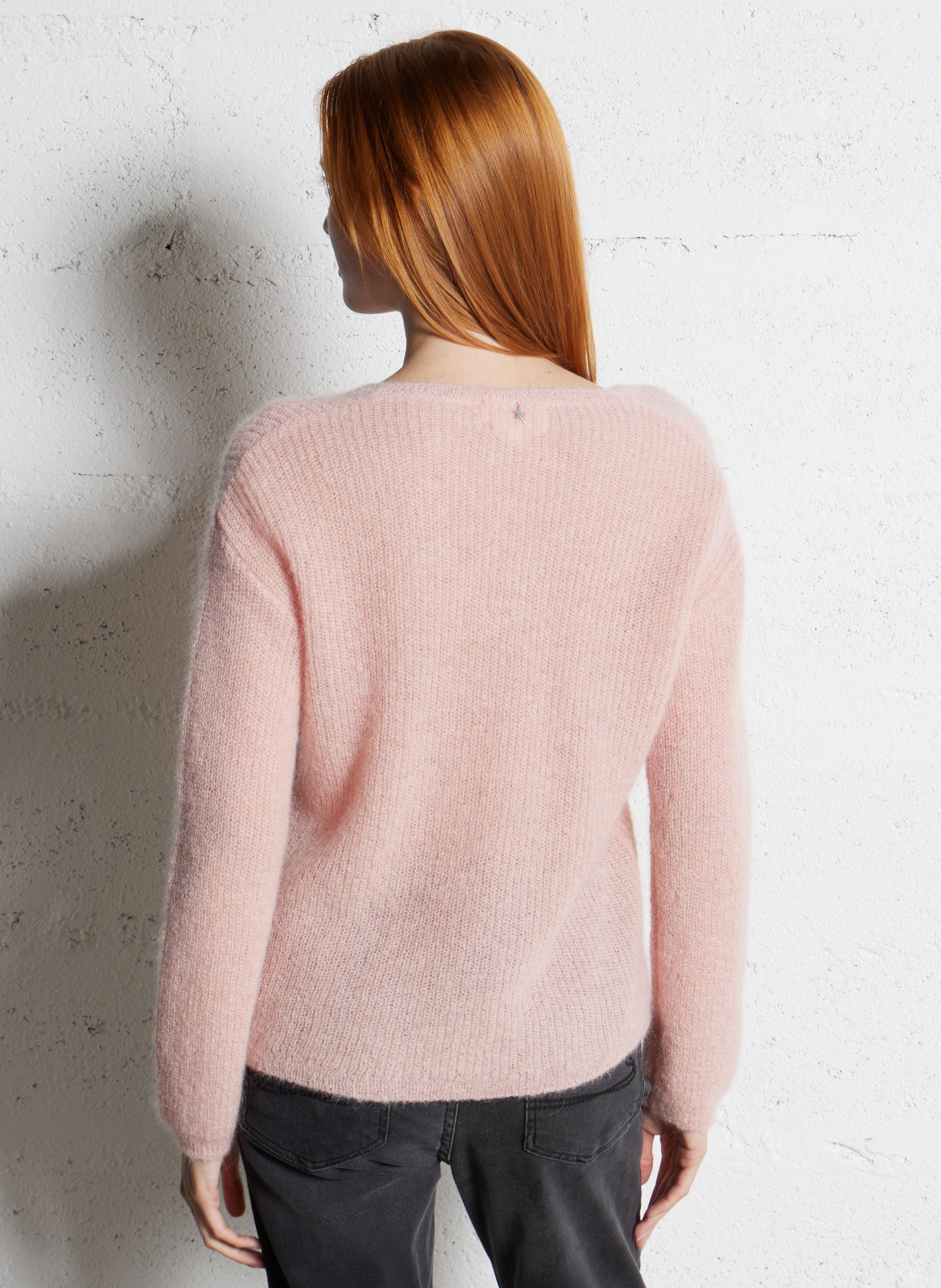 Pull droit col V en laine mélangée SUD EXPRESS Rose