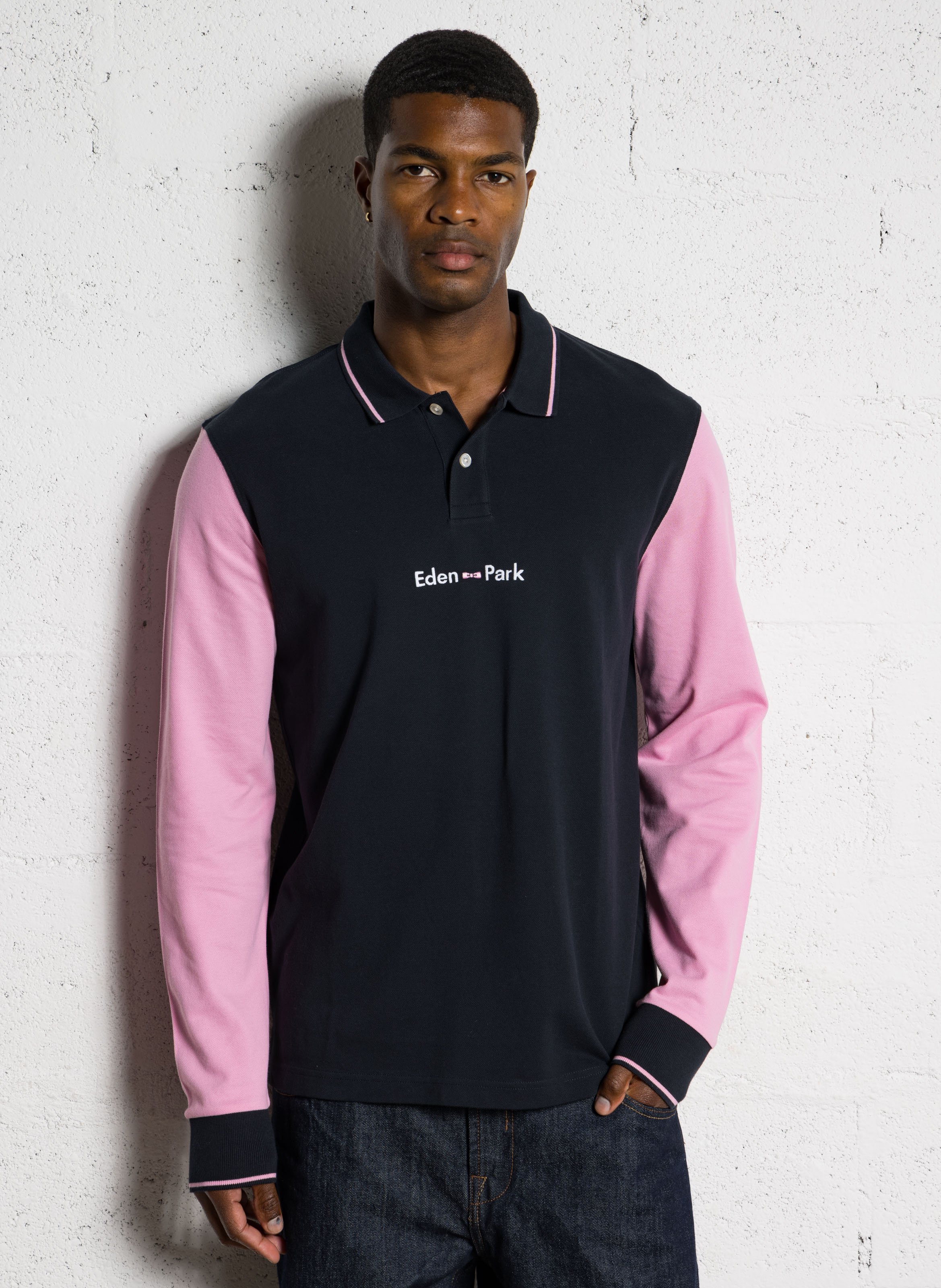 Polo manches longues en coton EDEN PARK Bleu