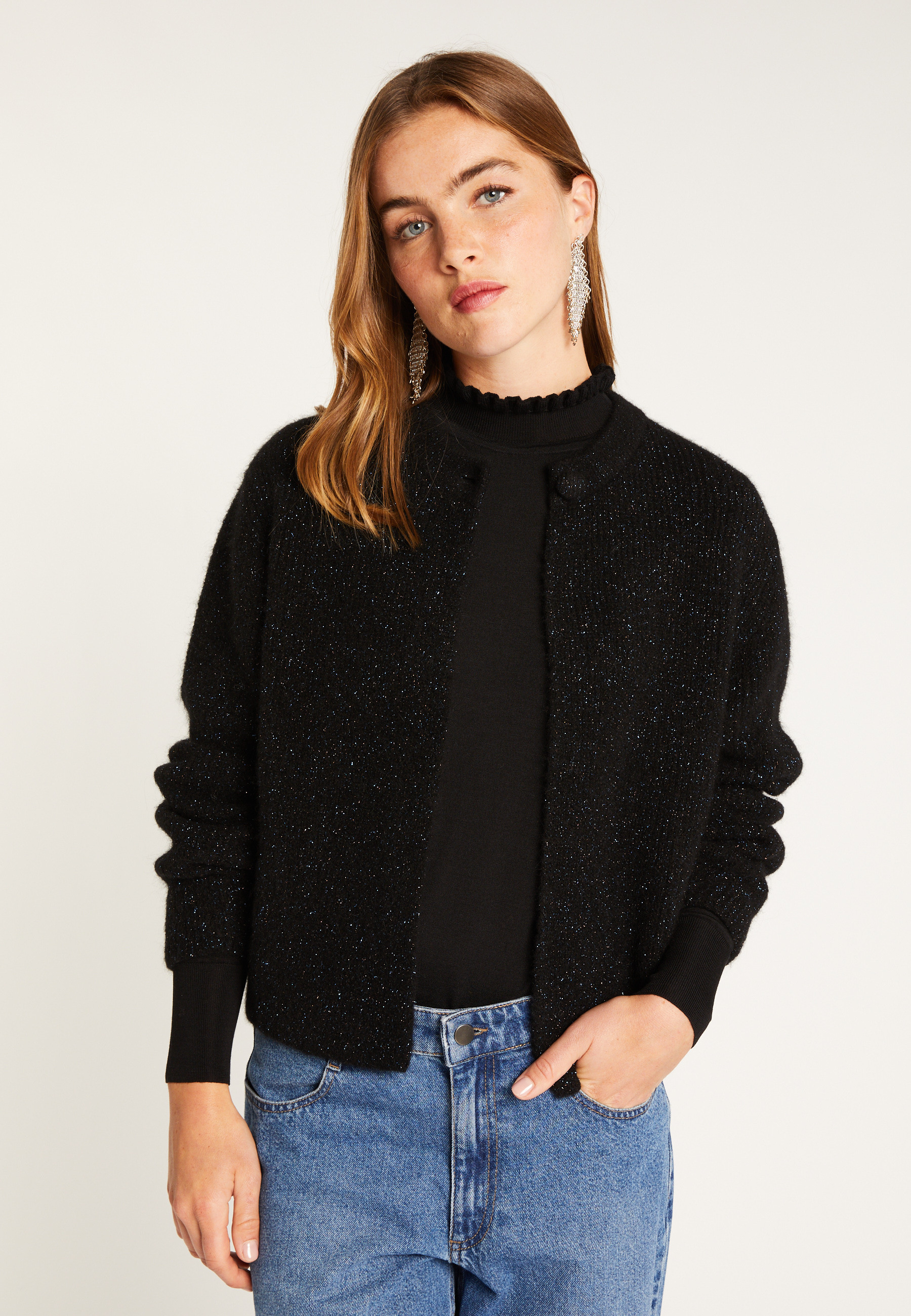 Collarless wool-blend cardigan MAISON MONTAGUT Black