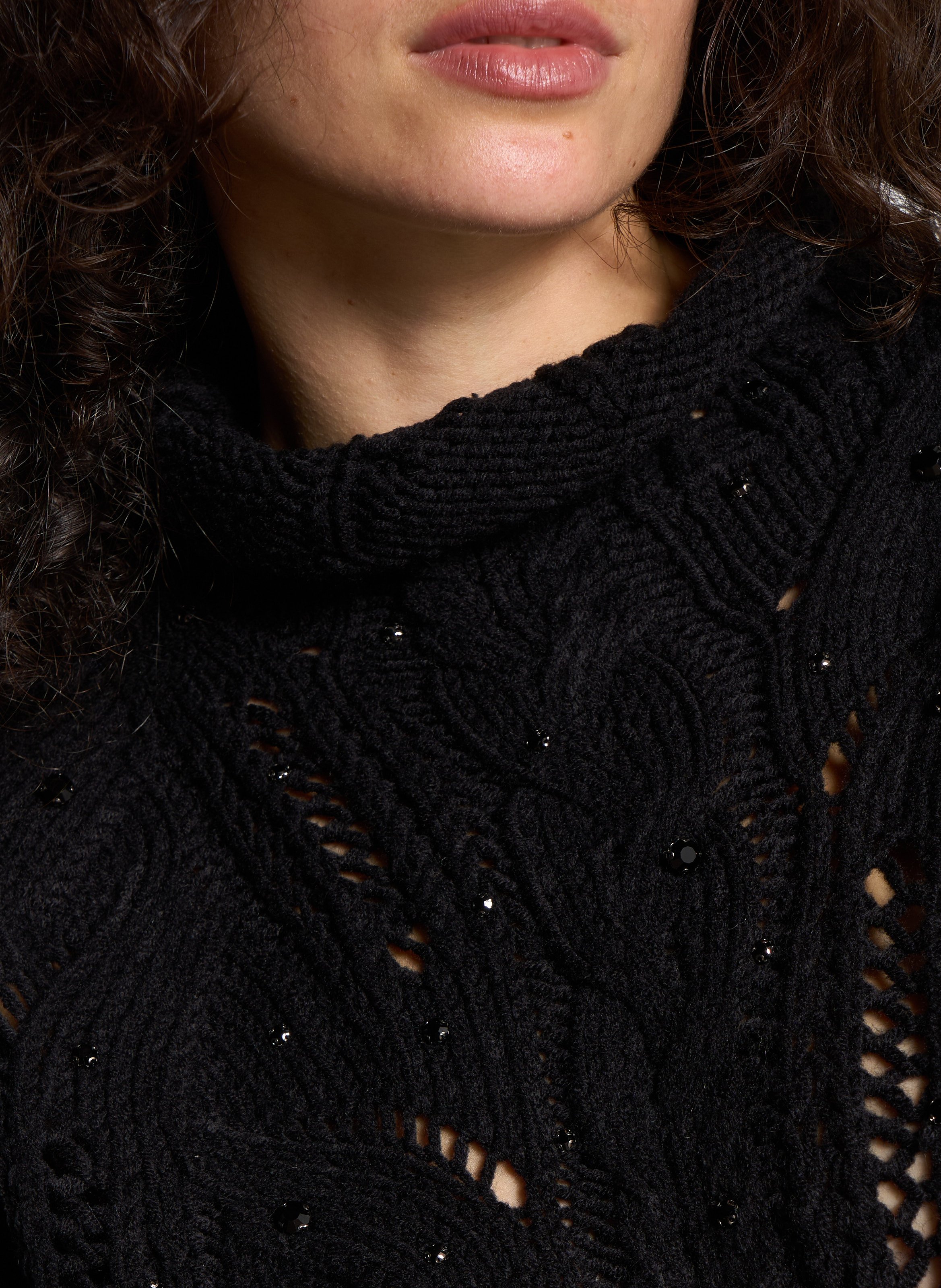 Pull oversize col montant à strass LIU JO Noir