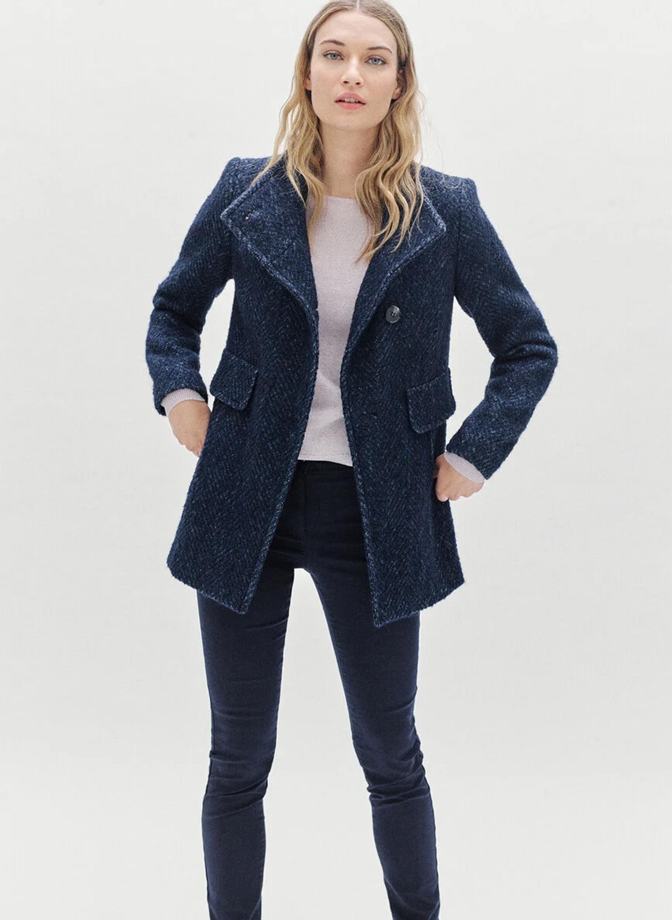 High-neck wool-blend coat CAROLL Blue