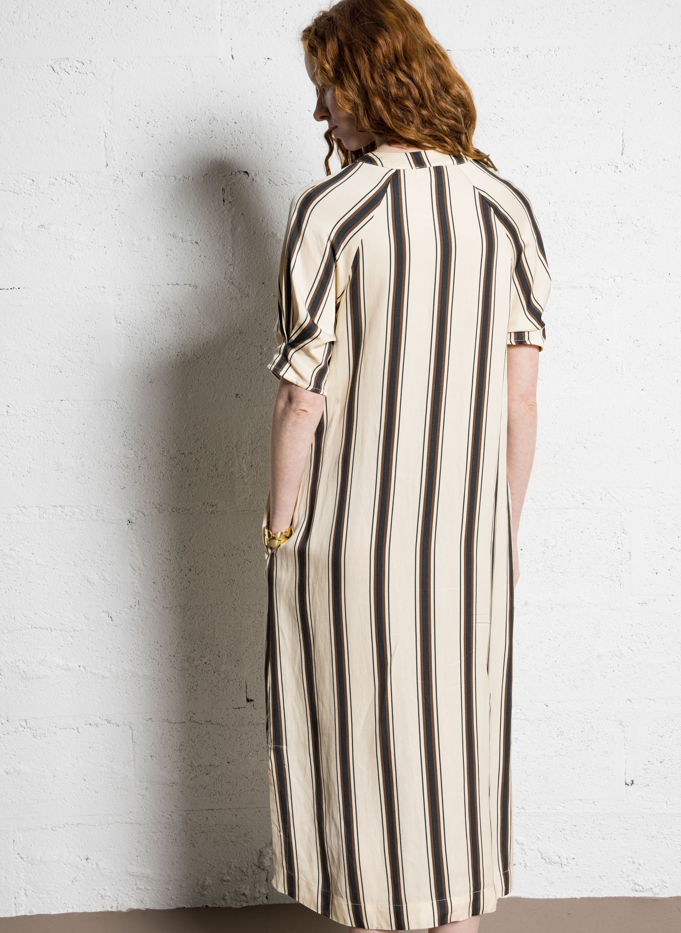 Robe mi-longue droite à rayures SUNCOO Blanc