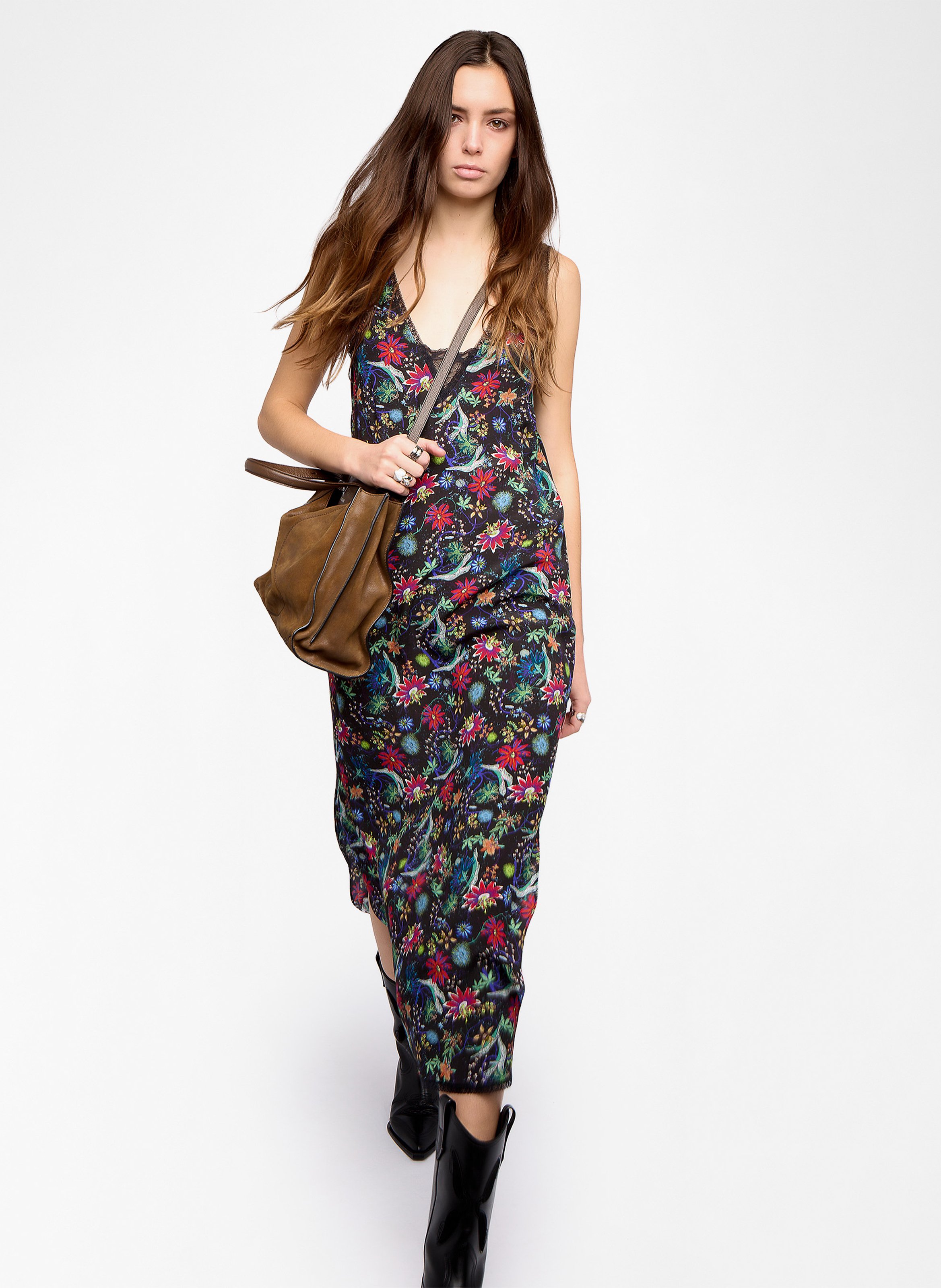 Robe midi fleurie à détails dentelle ZADIG&VOLTAIRE Bleu