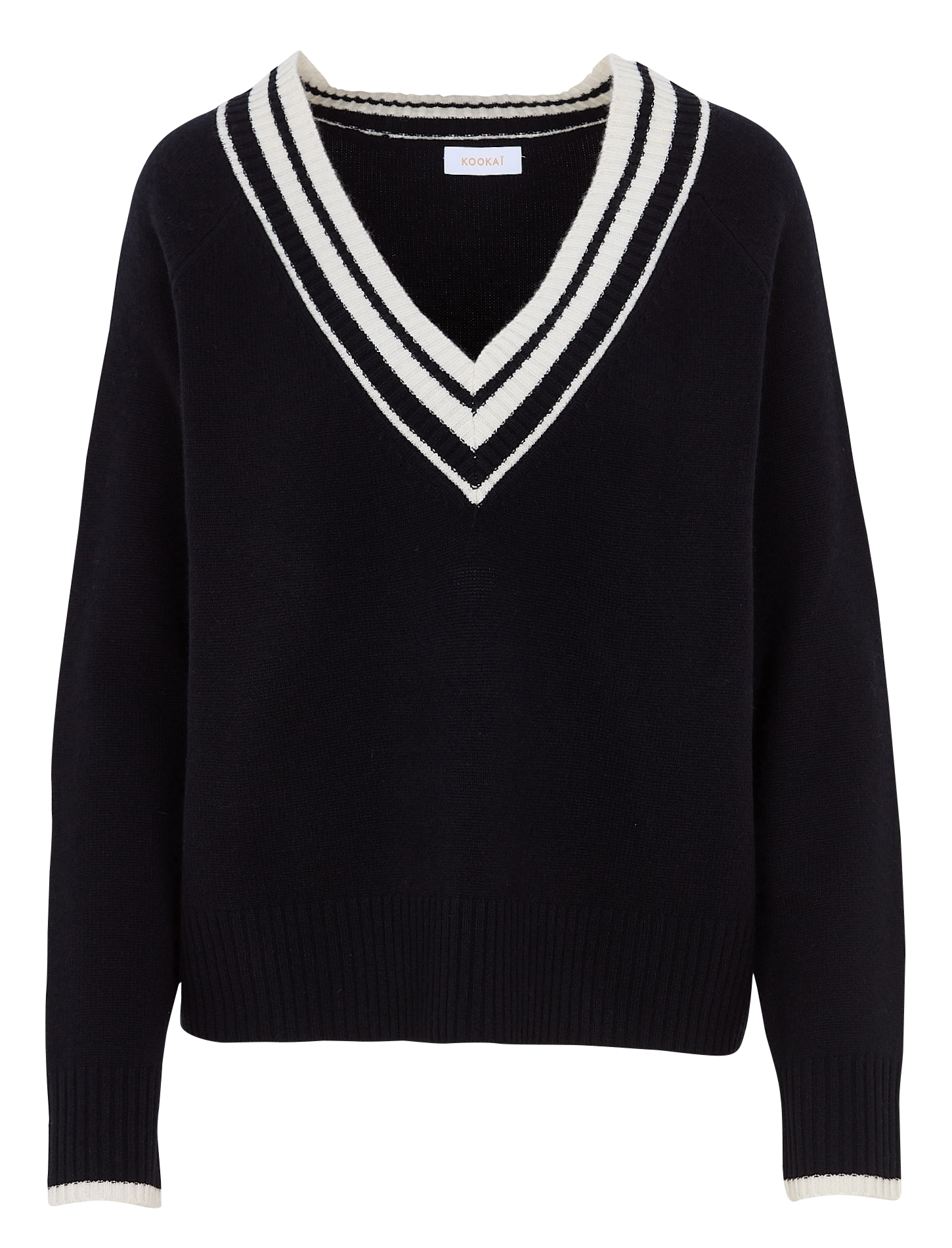 Pull oversize col V en laine et cachemire KOOKAI Noir