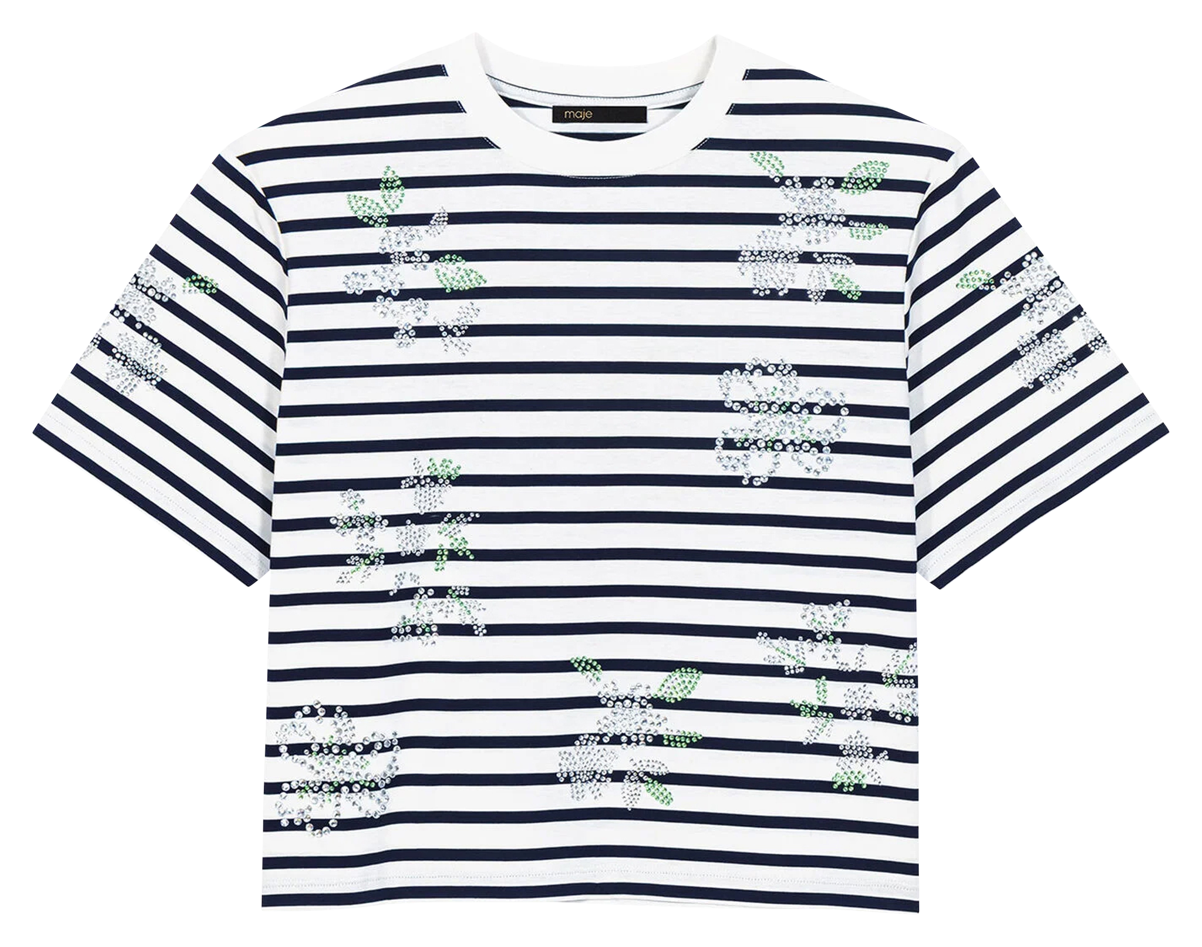 Tee-shirt rayé à strass court MAJE Blanc