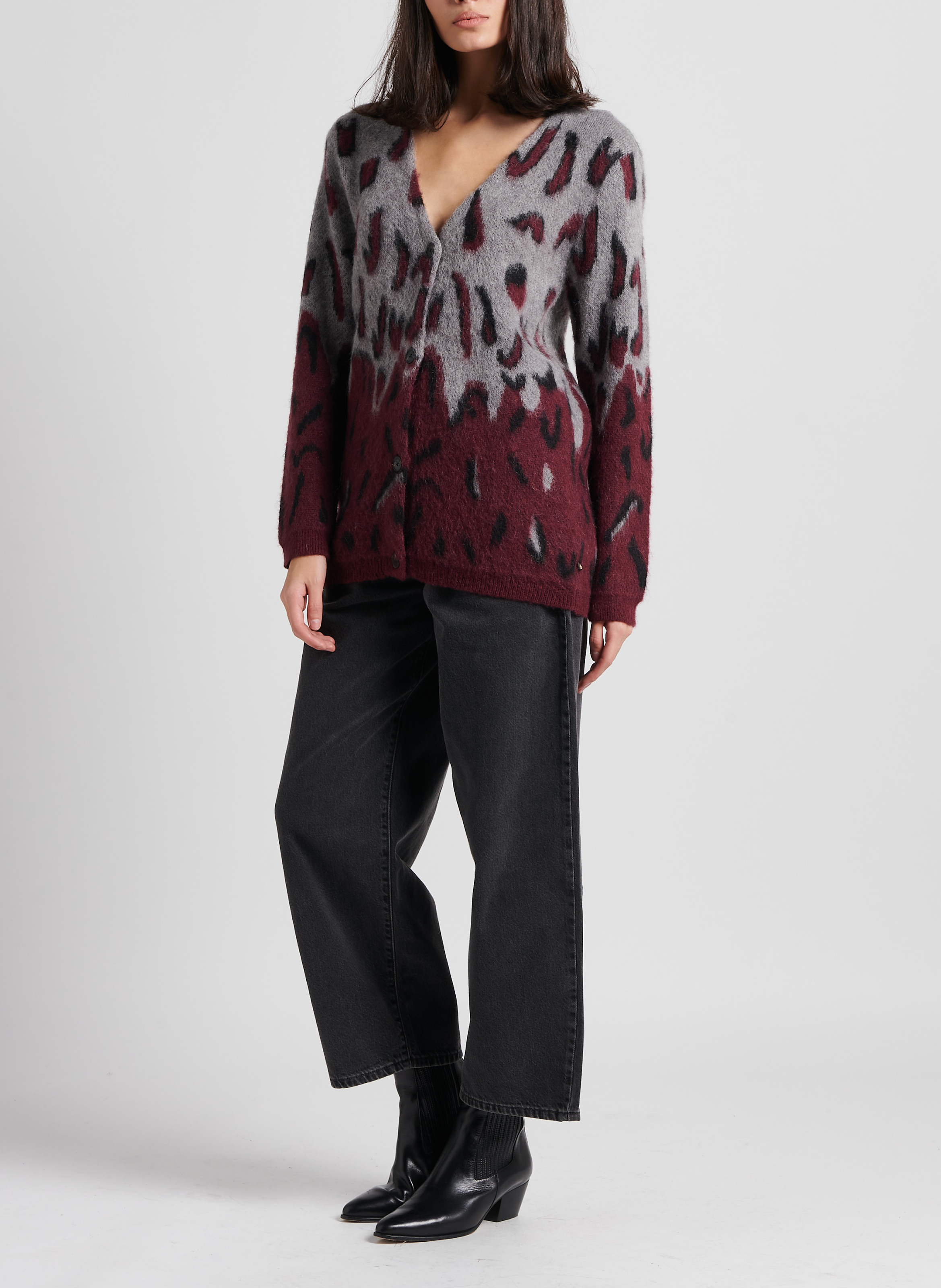 Gerade geschnittene Strickjacke mit V-Ausschnitt und Print SCOTCH AND SODA Rot