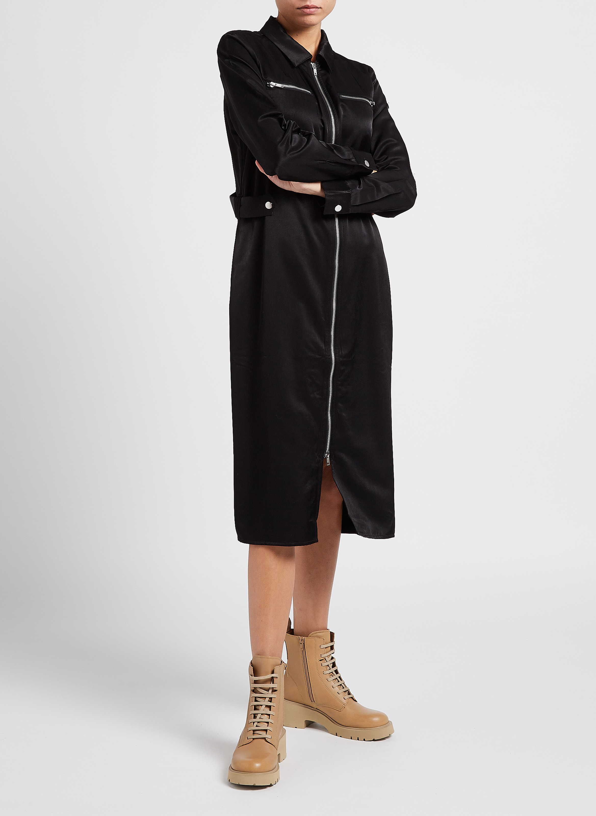 Satiniertes Kleid mit klassischem Kragen VILA Schwarz