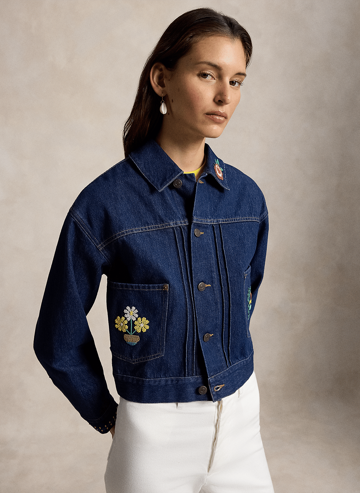 Veste droite col classique en coton brodé POLO RALPH LAUREN Azul