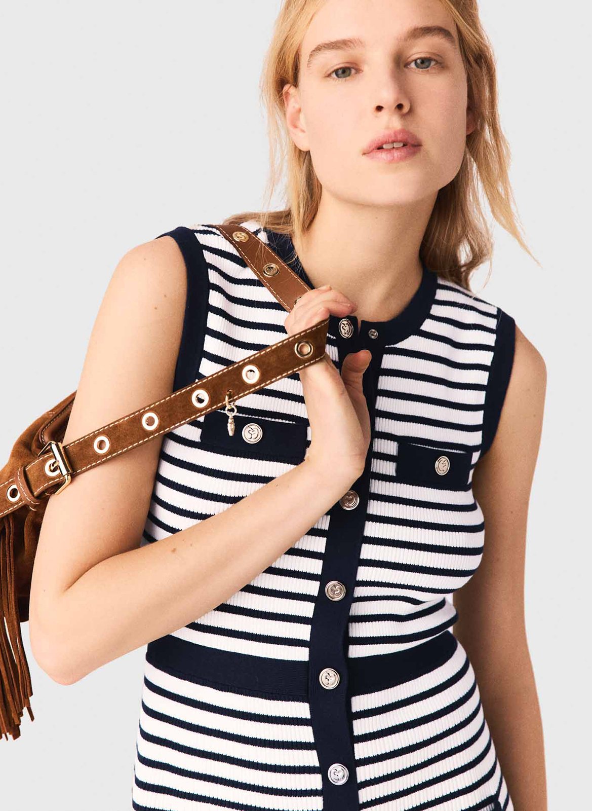 Robe midi à rayures MAJE Beige