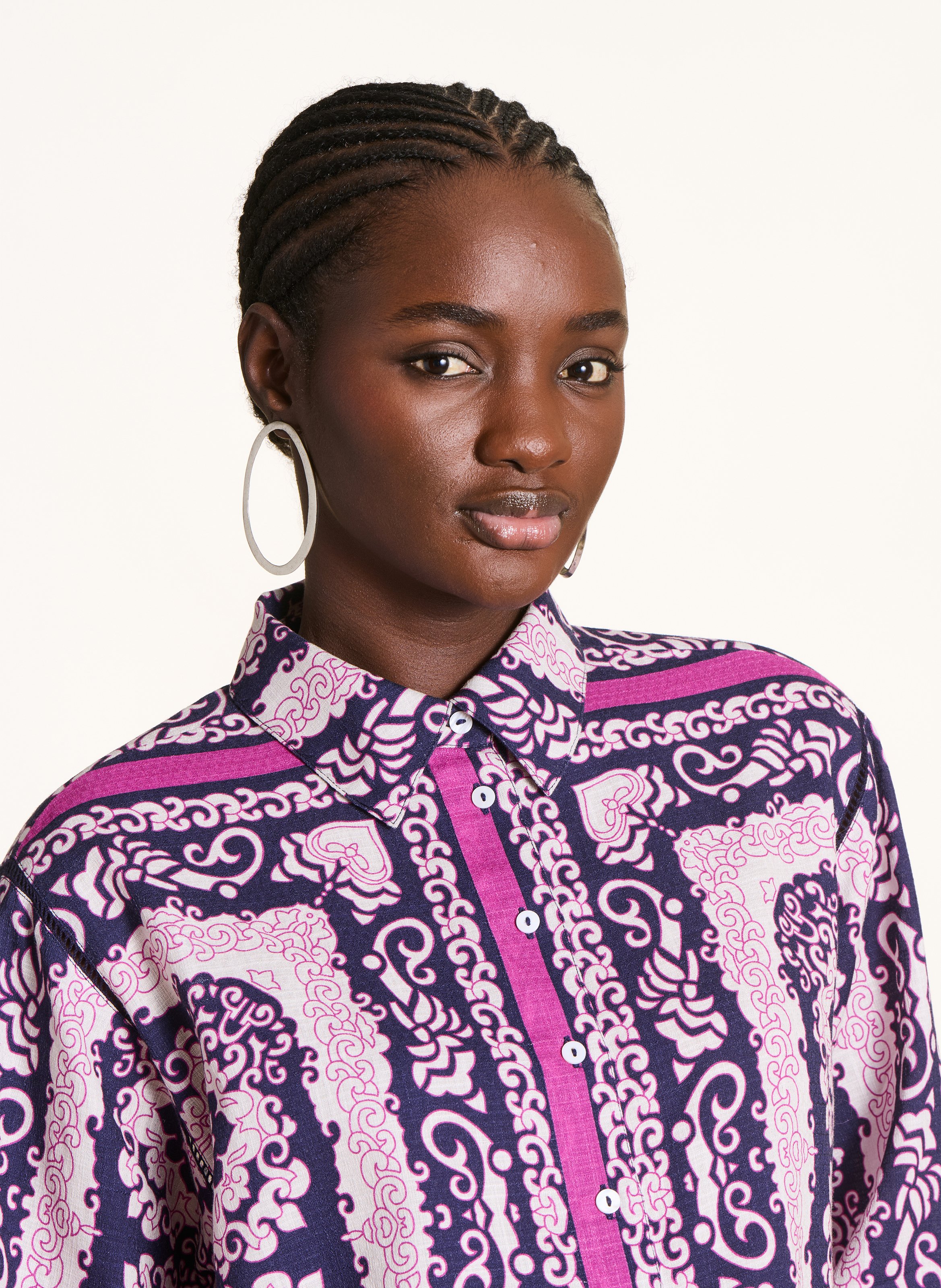 Loose fit classic collar shirt in printed organic cotton LA FEE MARABOUTEE Multicolored