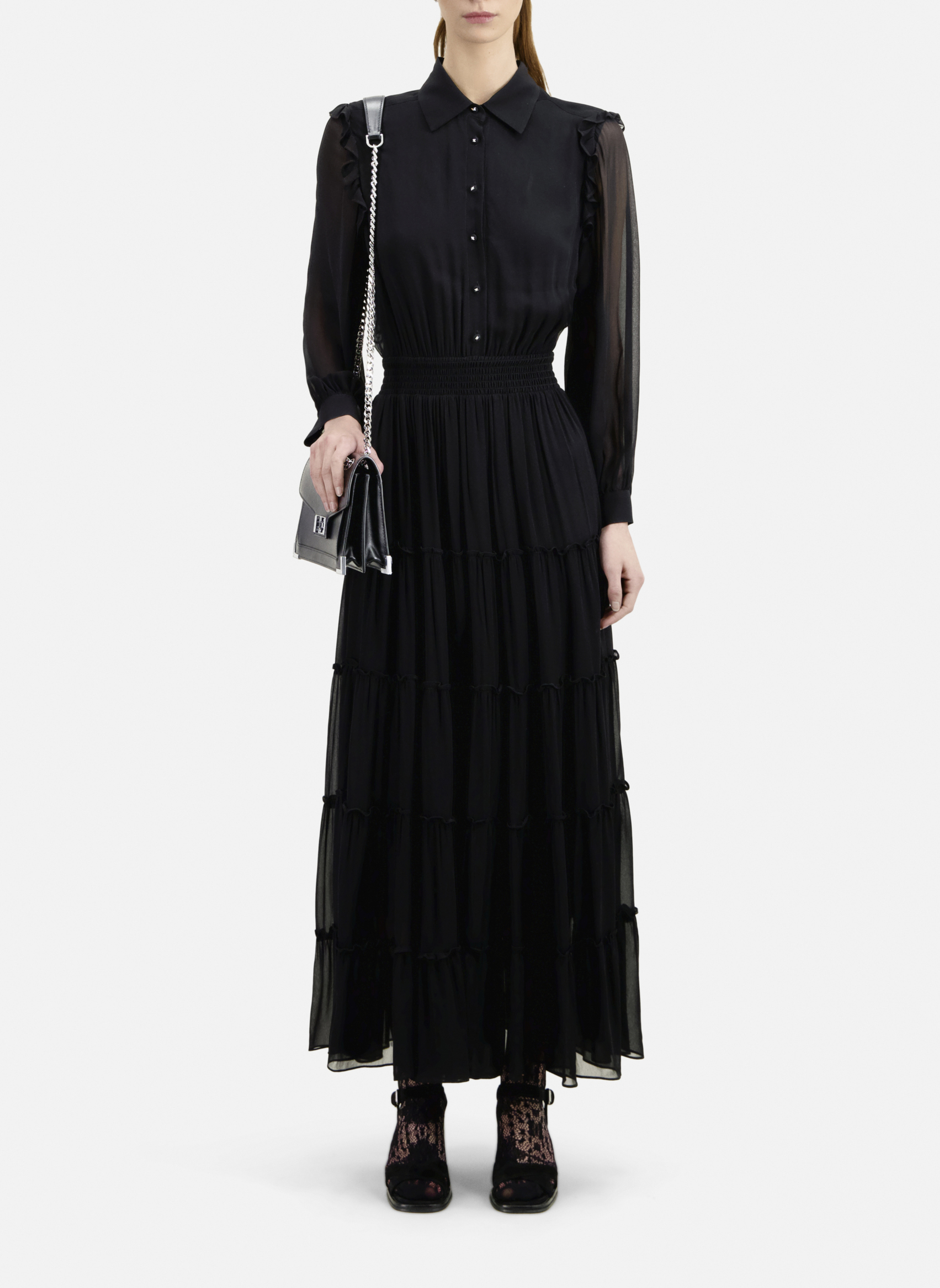 Robe longue col classique volantée THE KOOPLES Noir