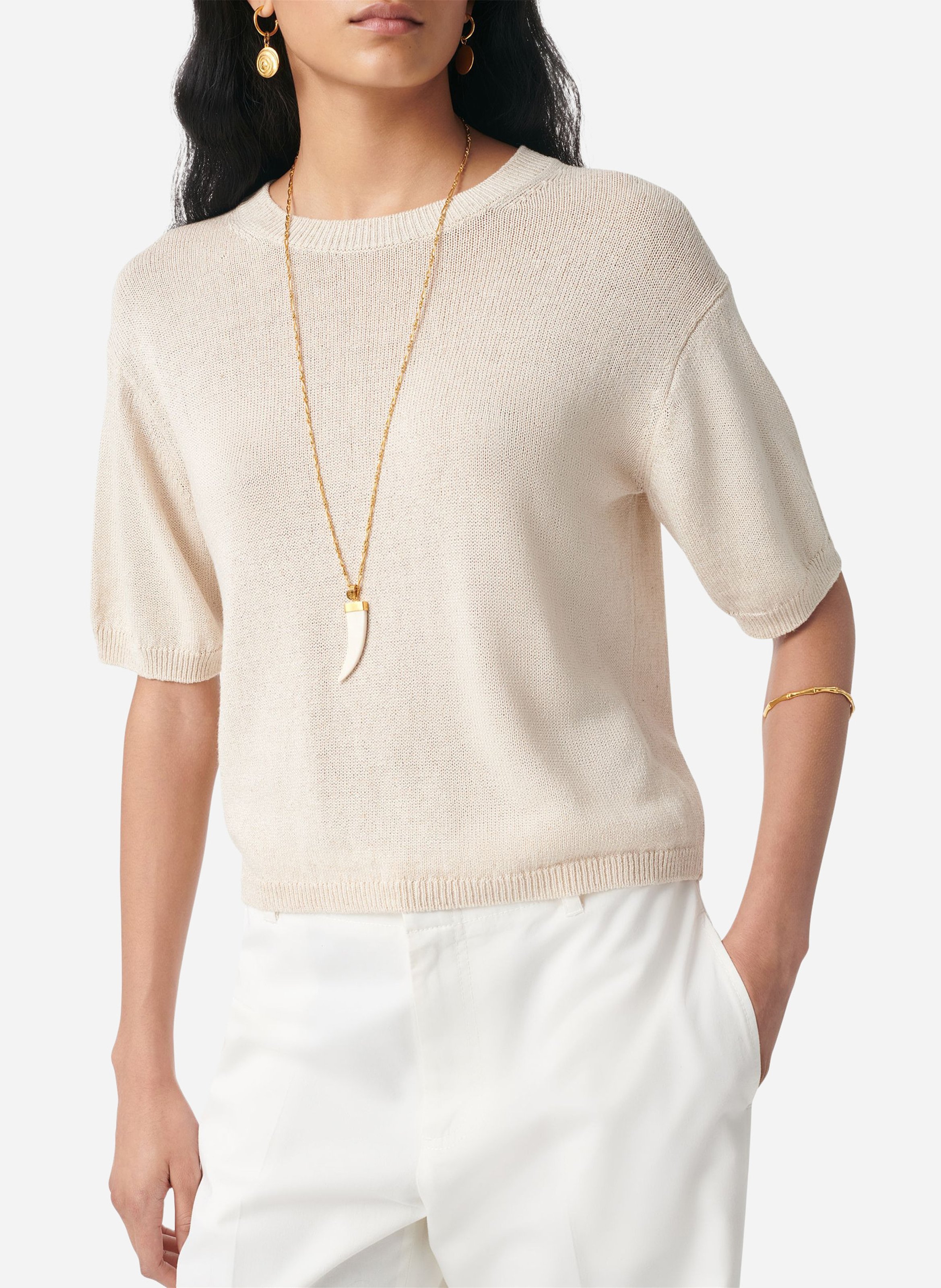 Pull manches courtes en maille fine VANESSA BRUNO Blanc