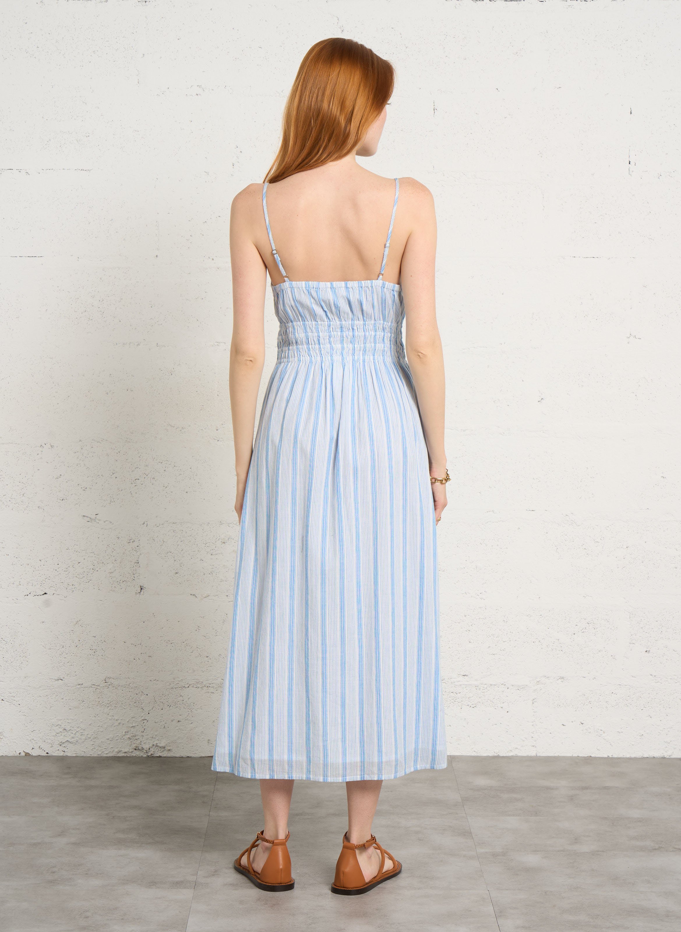 Robe midi évasée en coton PETITE MENDIGOTE Bleu