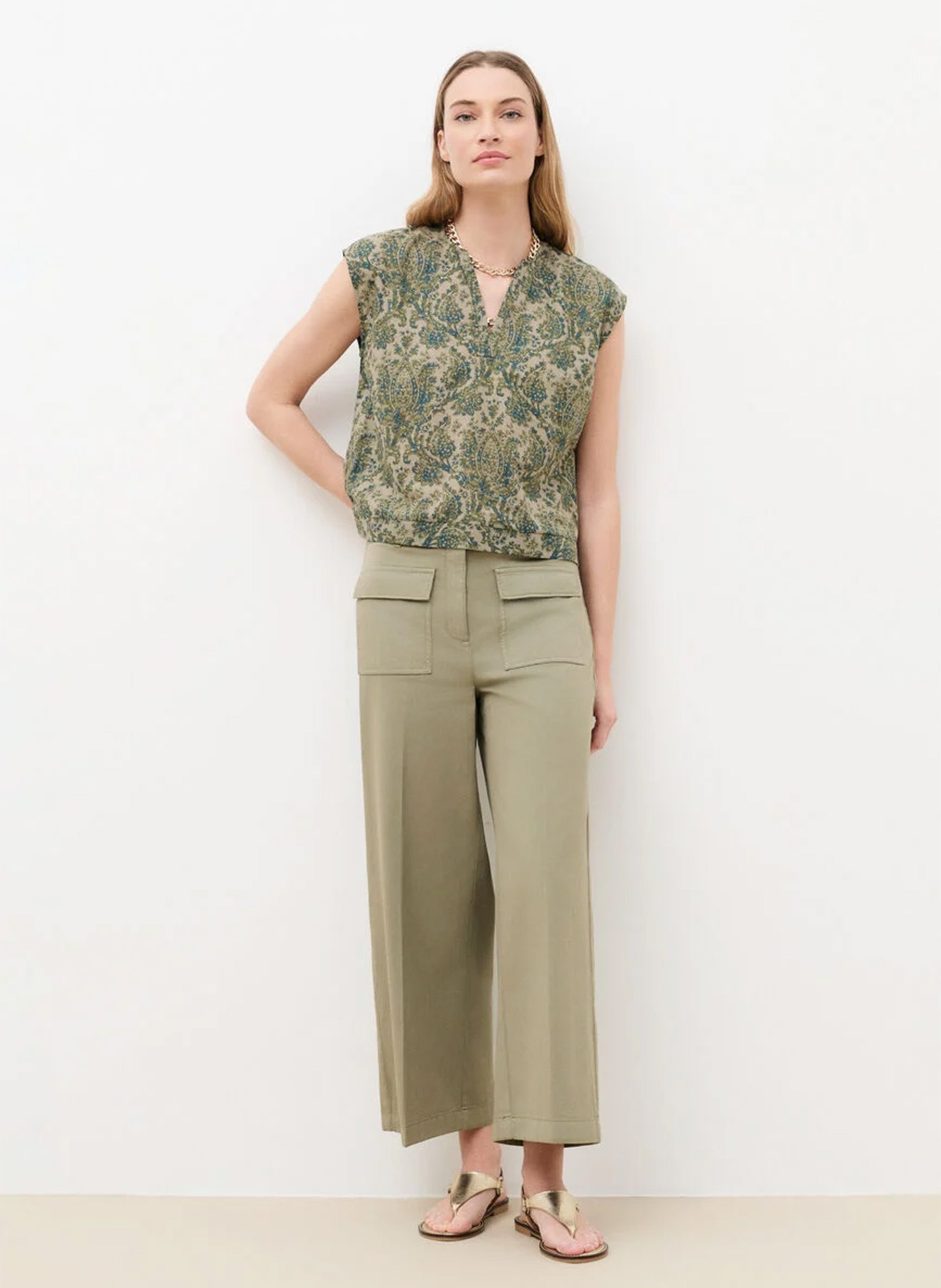 Top col V en coton CAROLL Vert