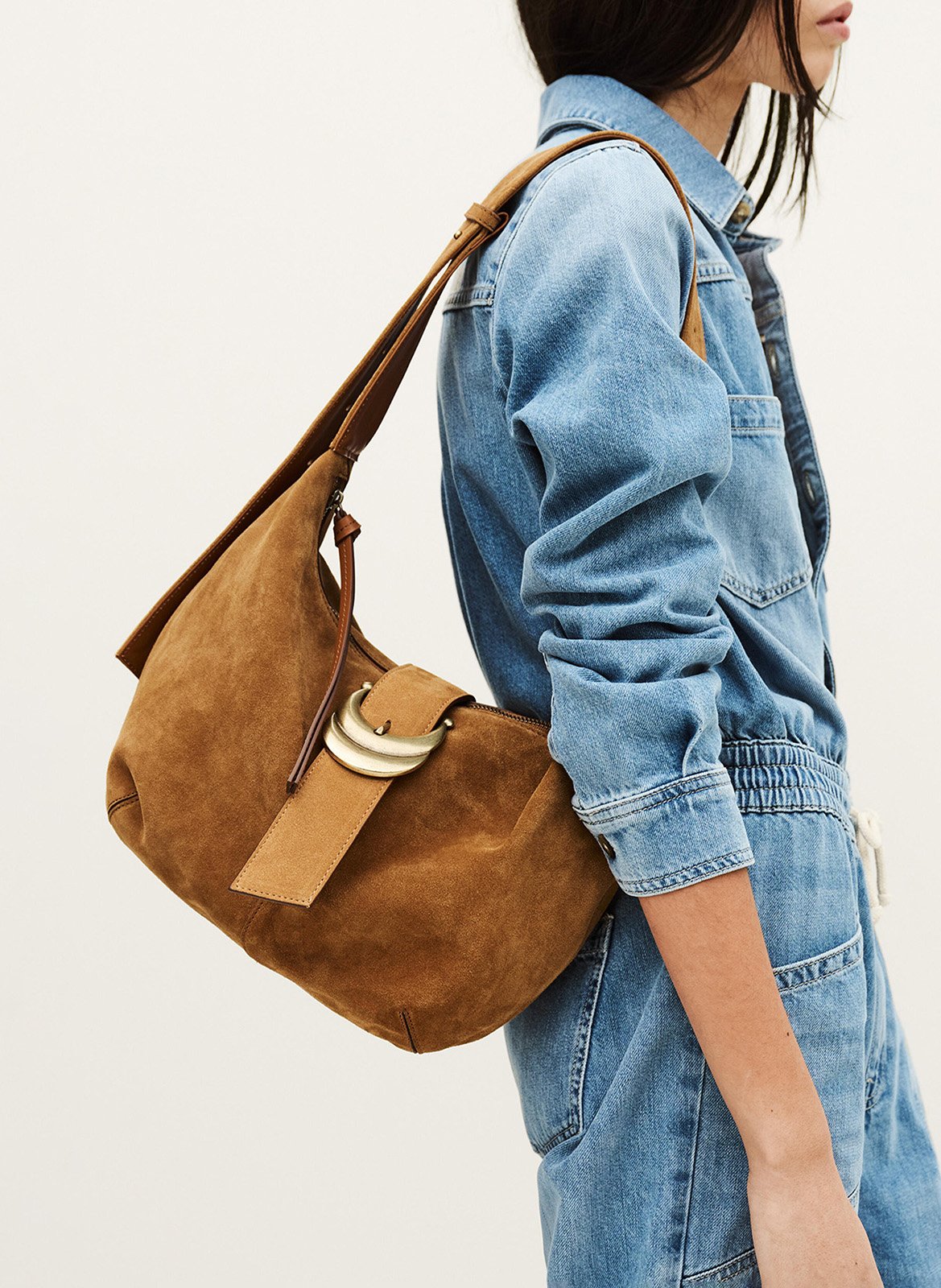 Sac hobo uni en daim BA&SH Marron