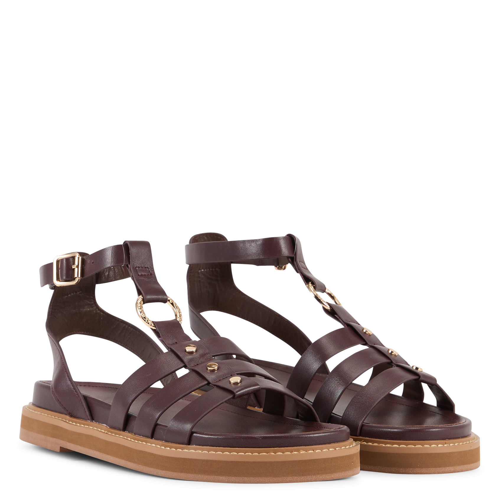 Sandales plates en cuir TORAL Rouge