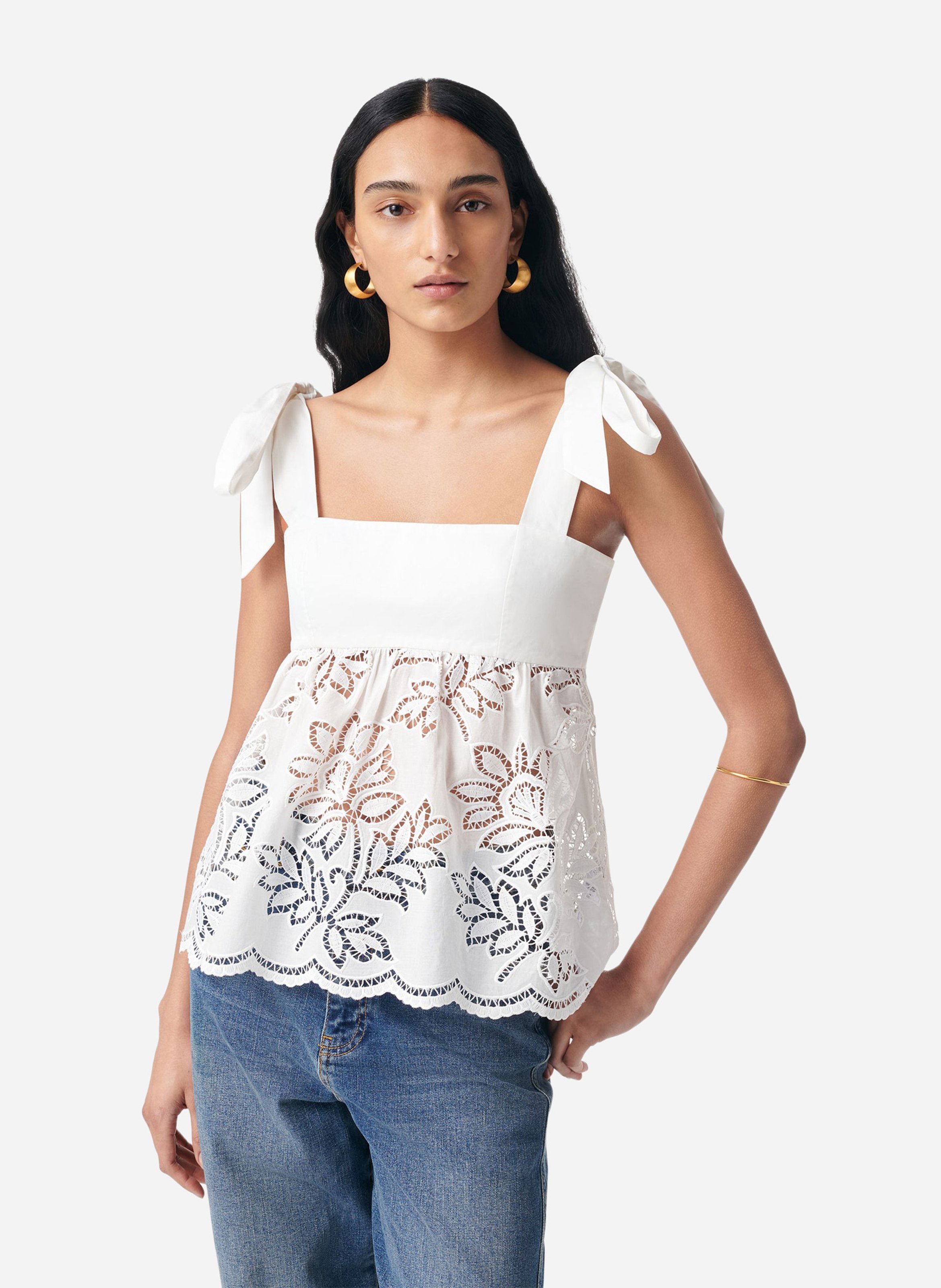 Top brodé en coton  VANESSA BRUNO Blanc
