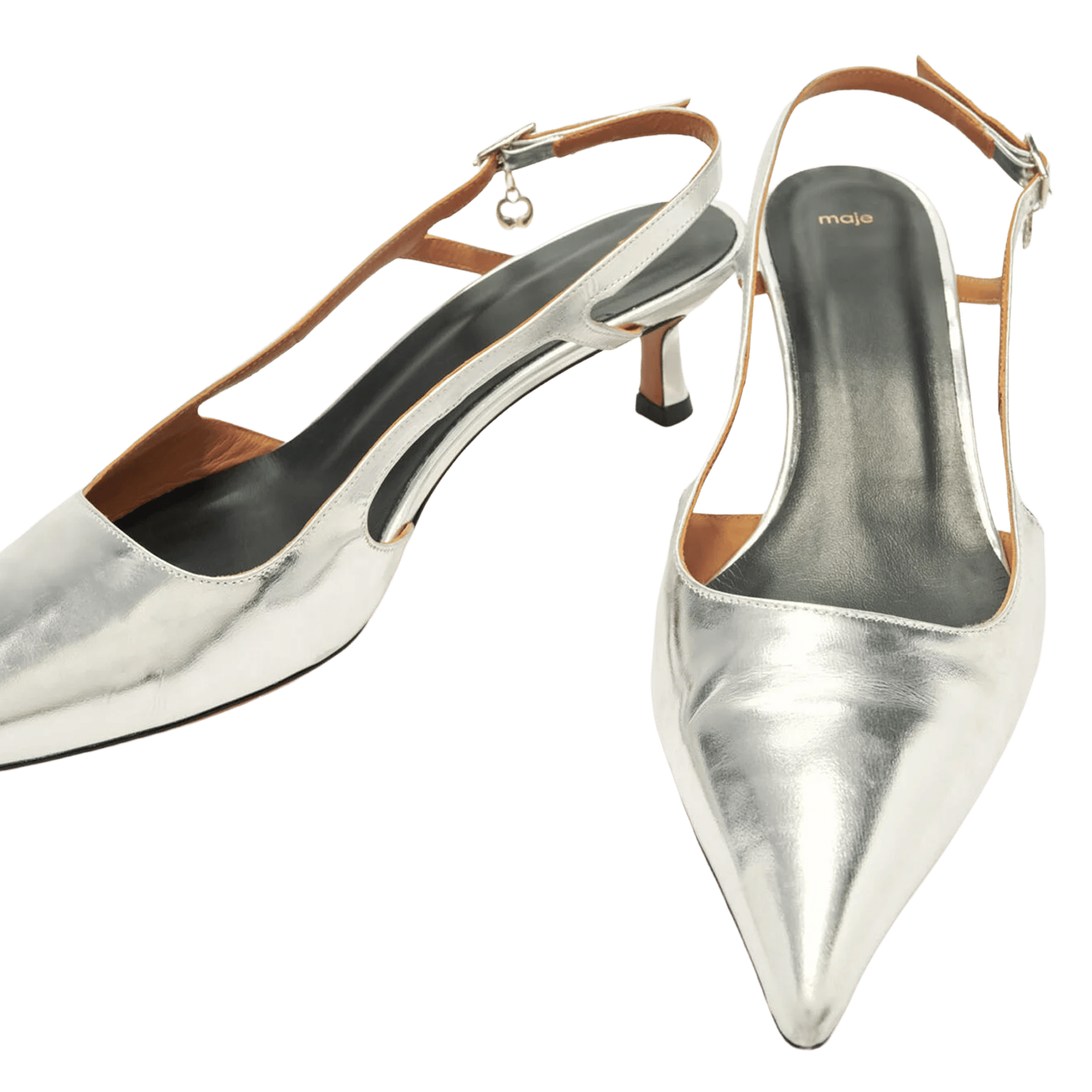 Sandales sling-back métallisées MAJE Argent