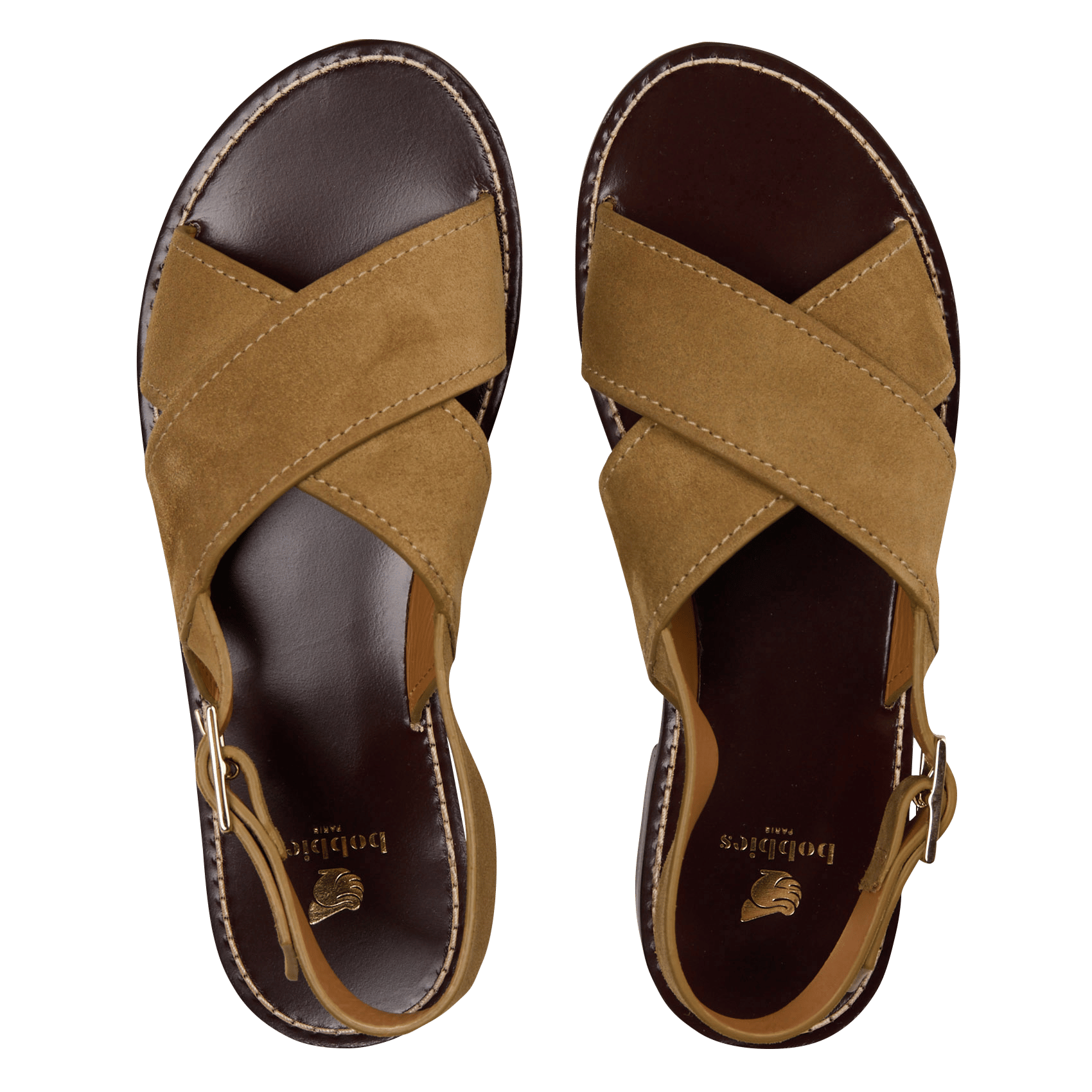 Flache Ledersandalen mit Samt BOBBIES Khaki