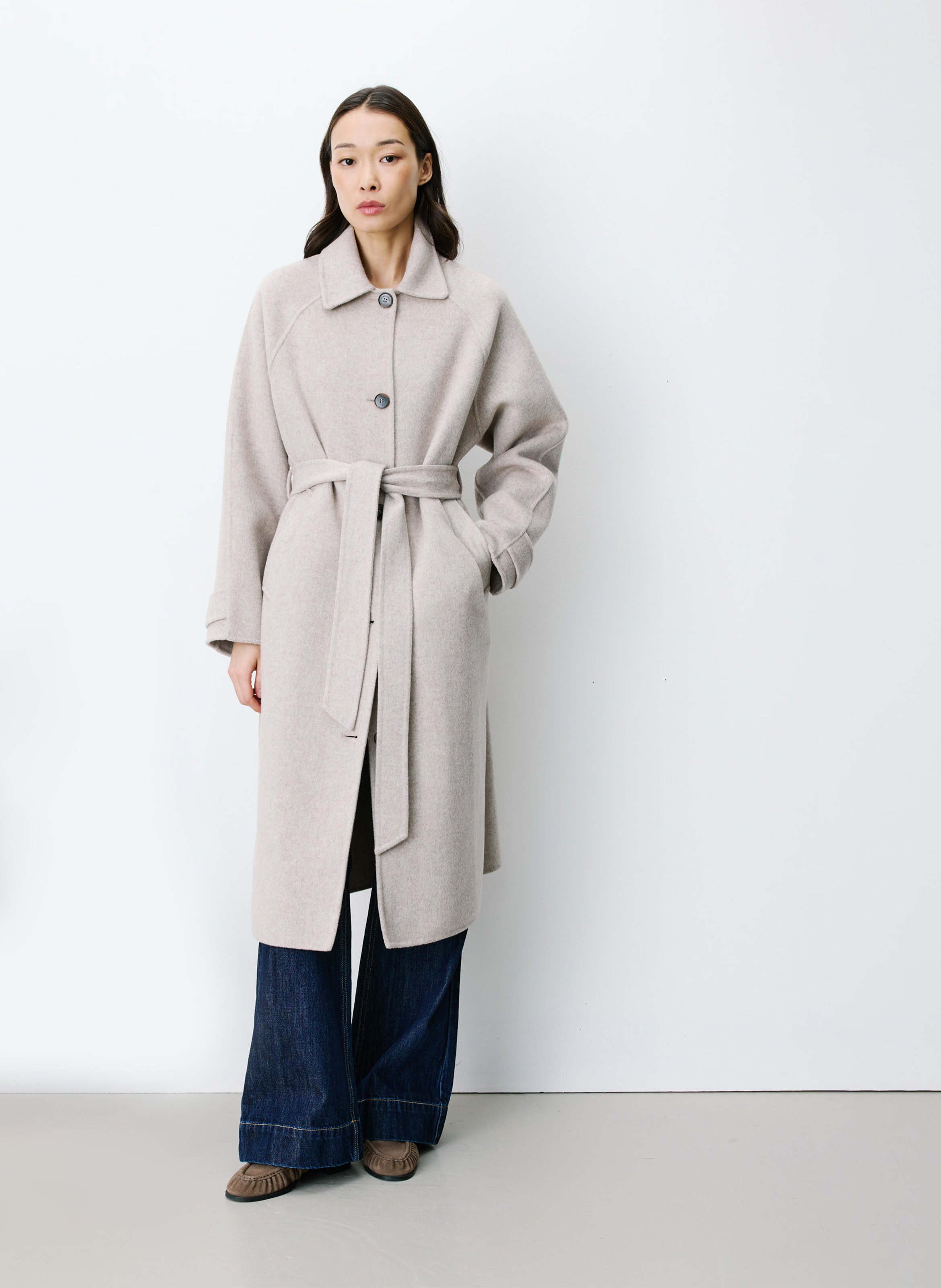 Manteau long ceinturée en laine mélangée  GRACE ET MILA Beige