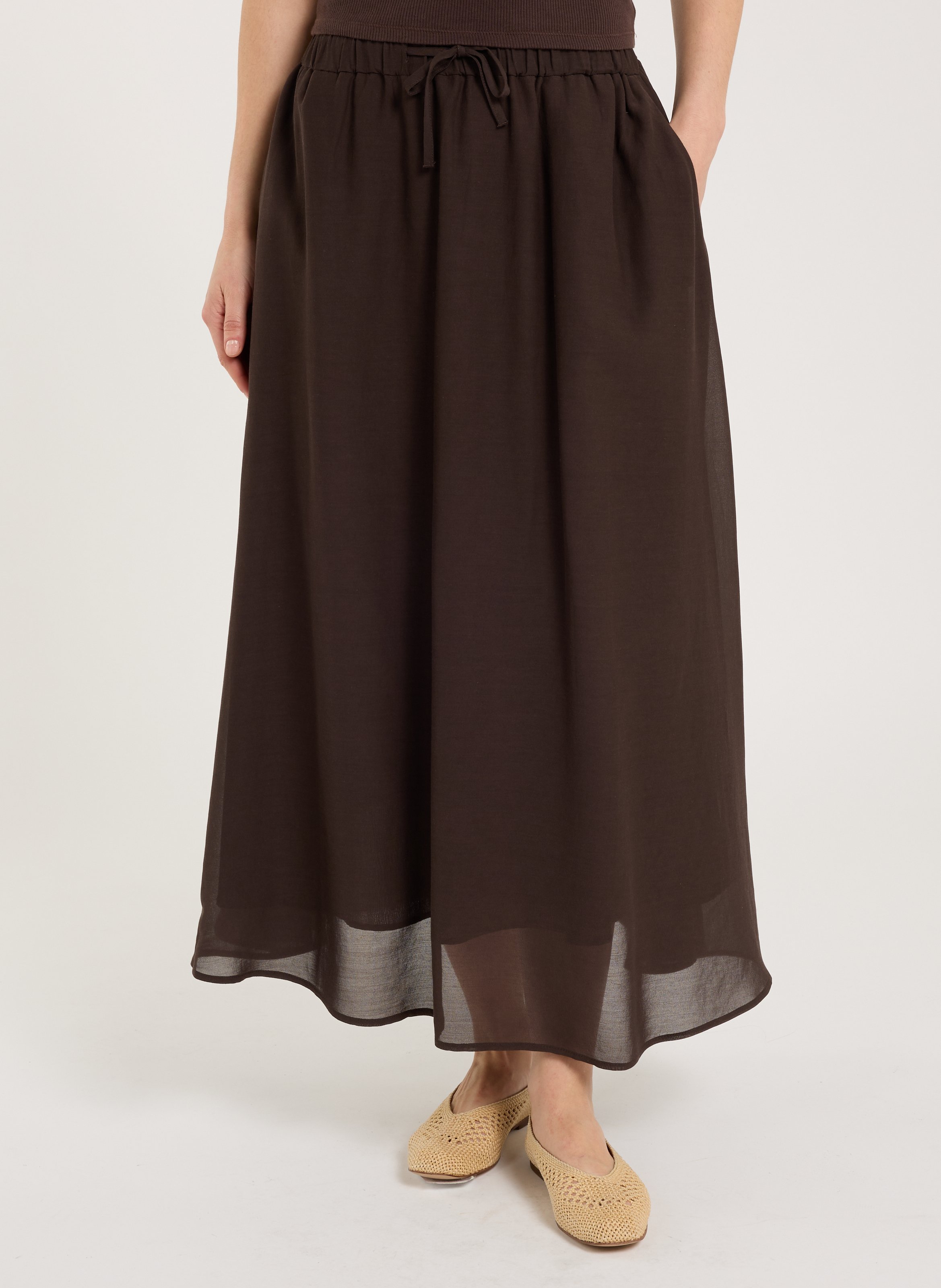 Jupe midi en coton mélangé SAISON 1865 Marron