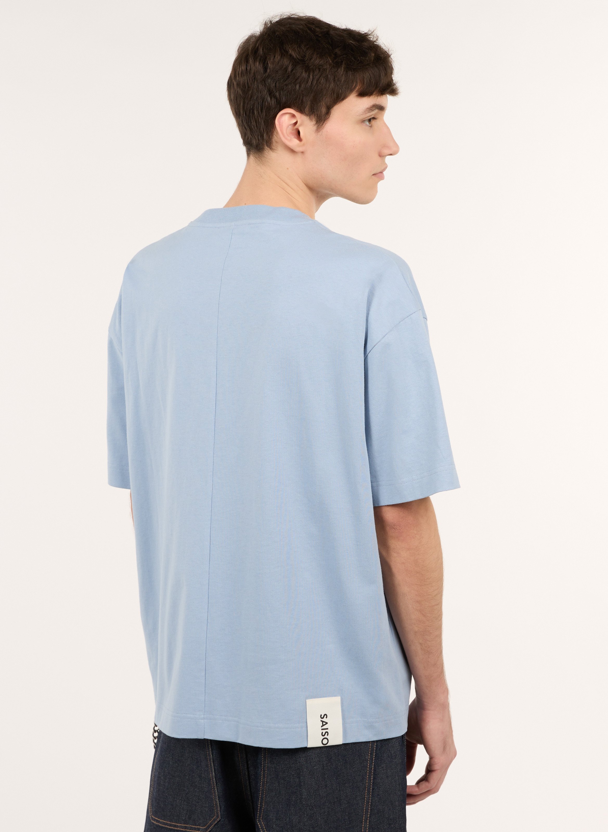 Gerade geschnittenes Rundhals-T-Shirt aus Baumwolle SAISON 1865 Blau