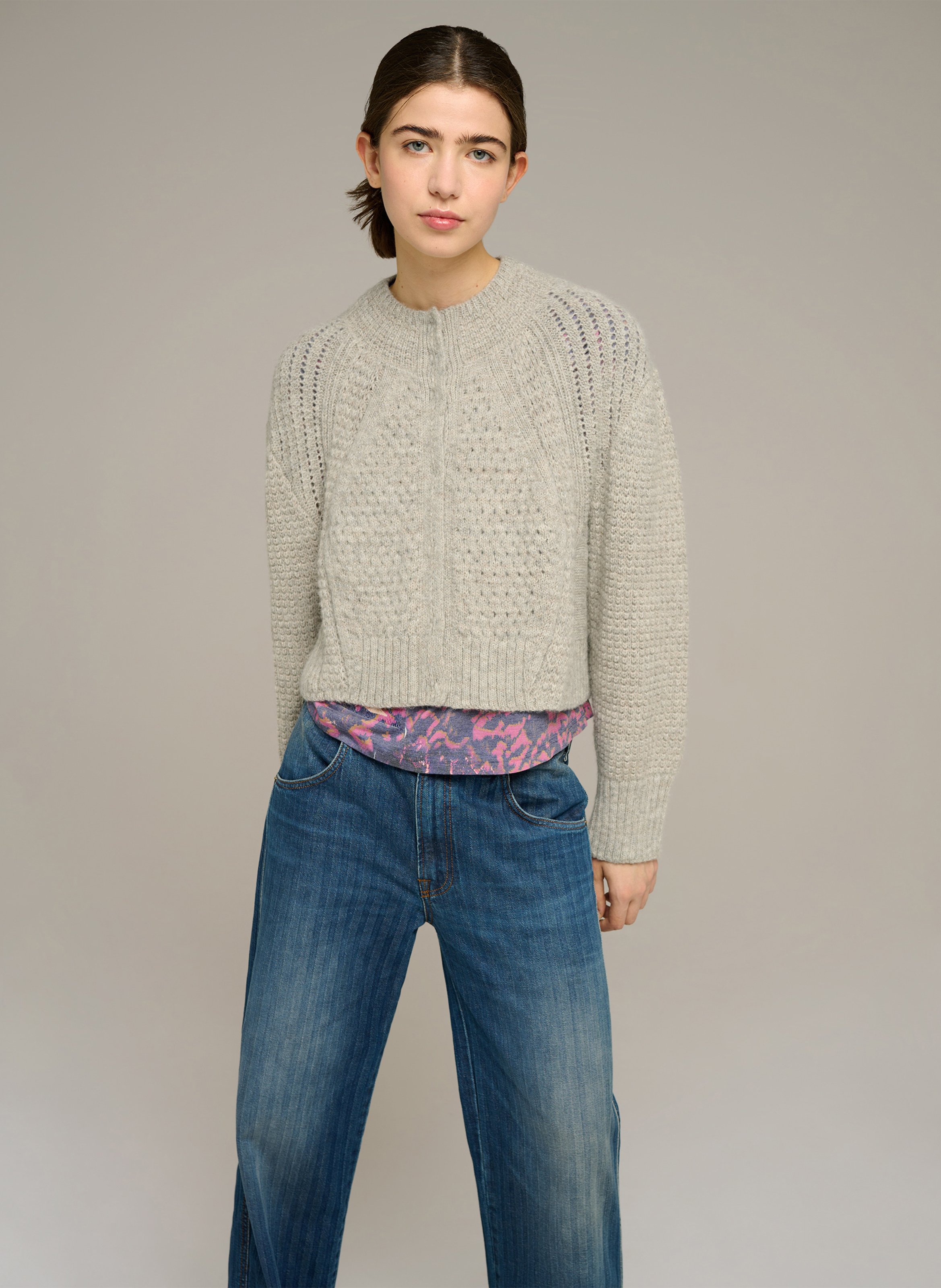 Gerade geschnittene Strickjacke aus Wollmix COTELAC Grau