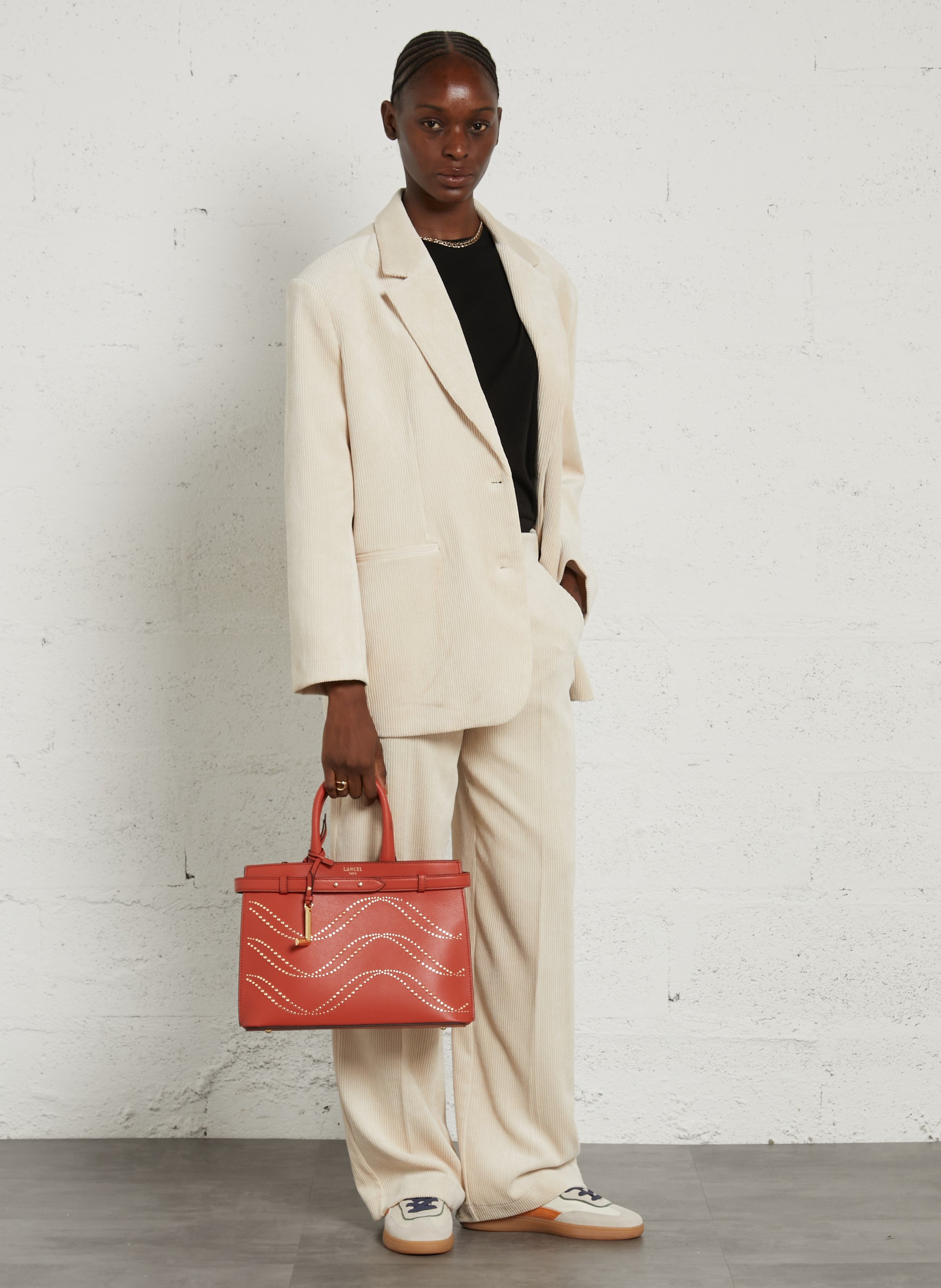Sac porté main à strass en cuir LANCEL Orange