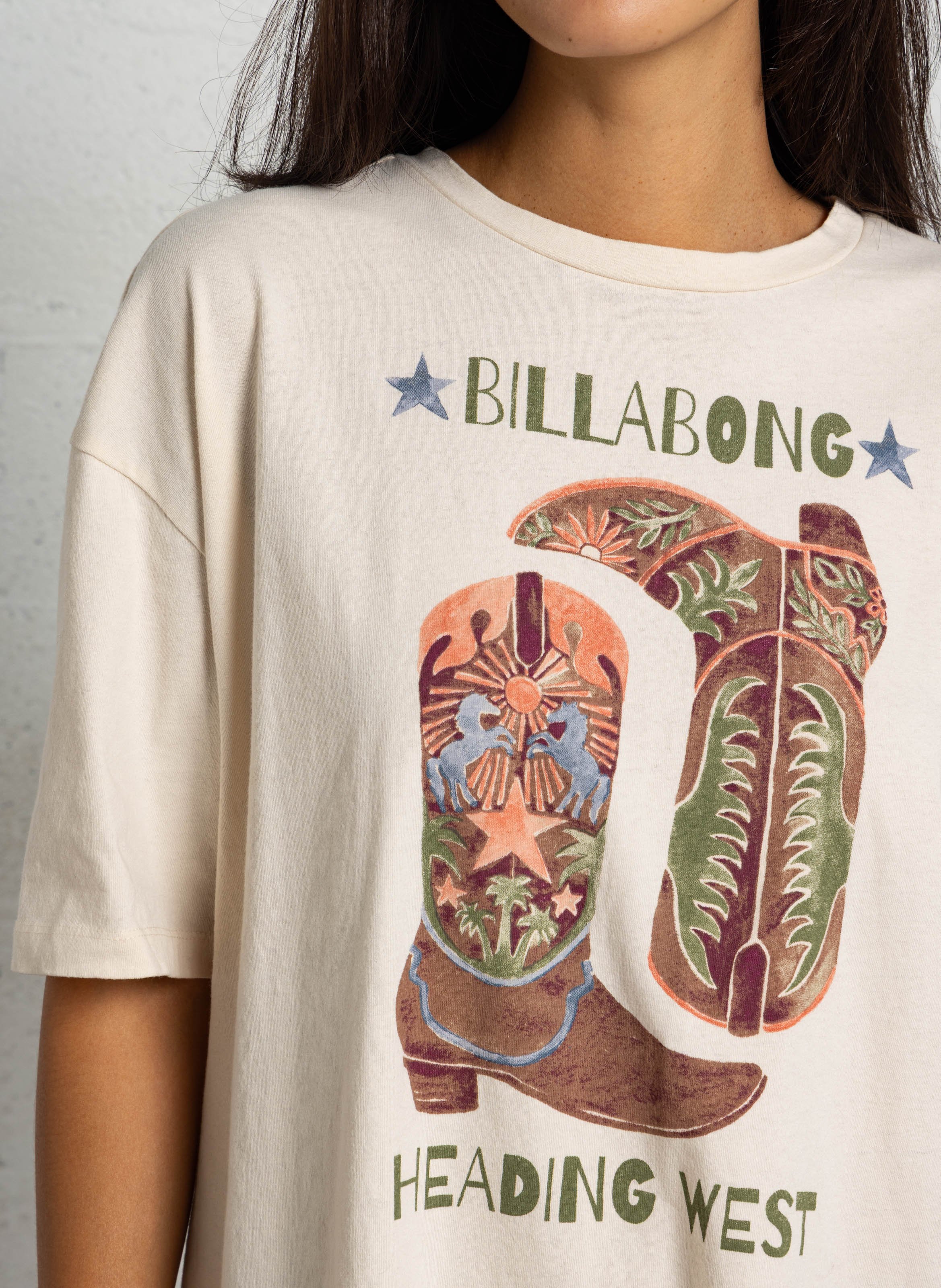 Tee shirt oversize sérigraphié en coton BILLABONG Beige