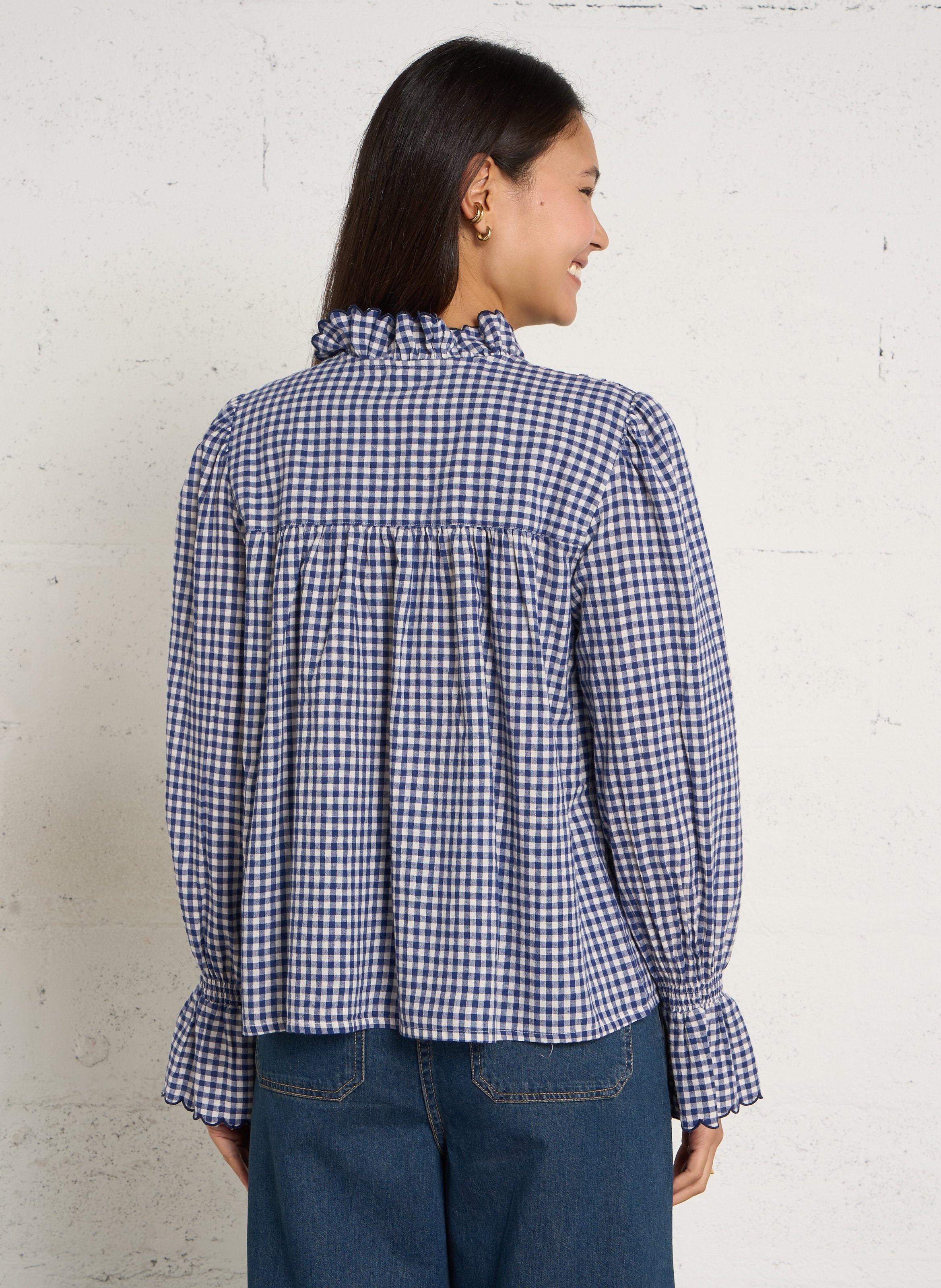 Chemise droit à motif vichy en coton FEEKA Bleu