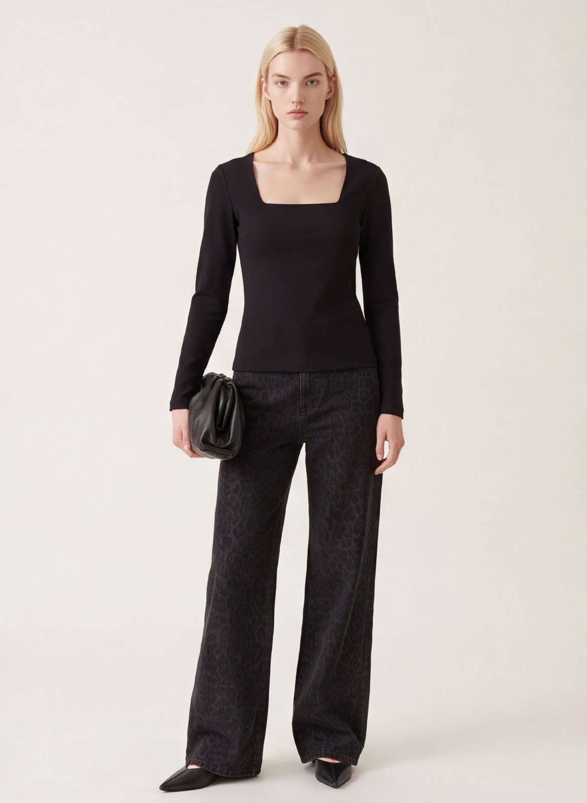 Top droit col carré en coton mélangé | Noir KOOKAI Femme