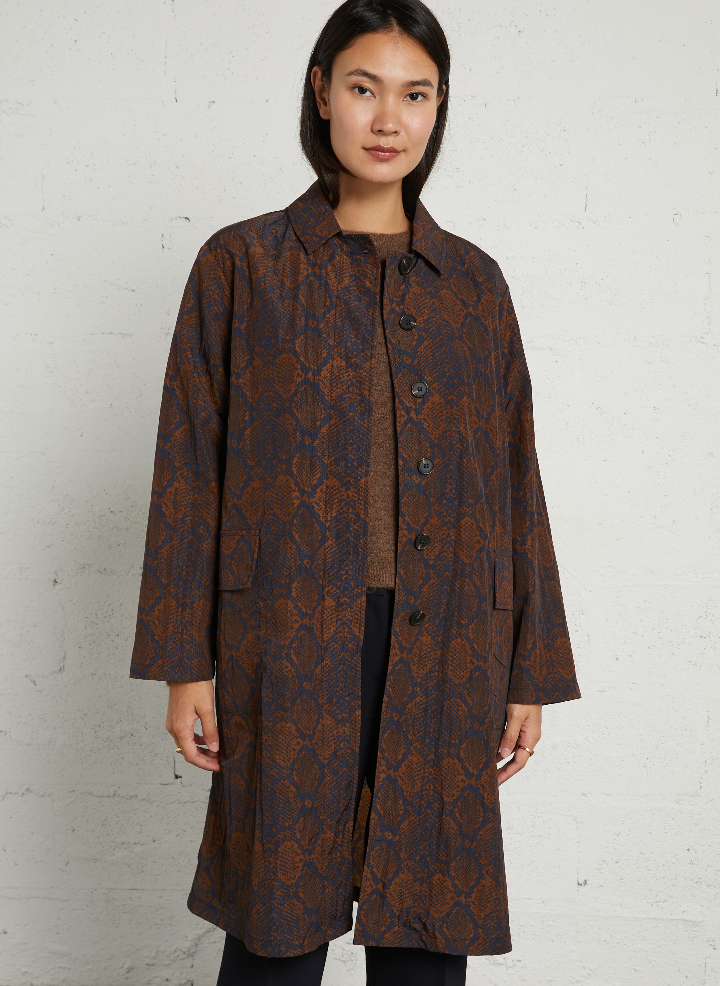 Oversize bedruckter Trenchcoat LEON & HARPER Braun