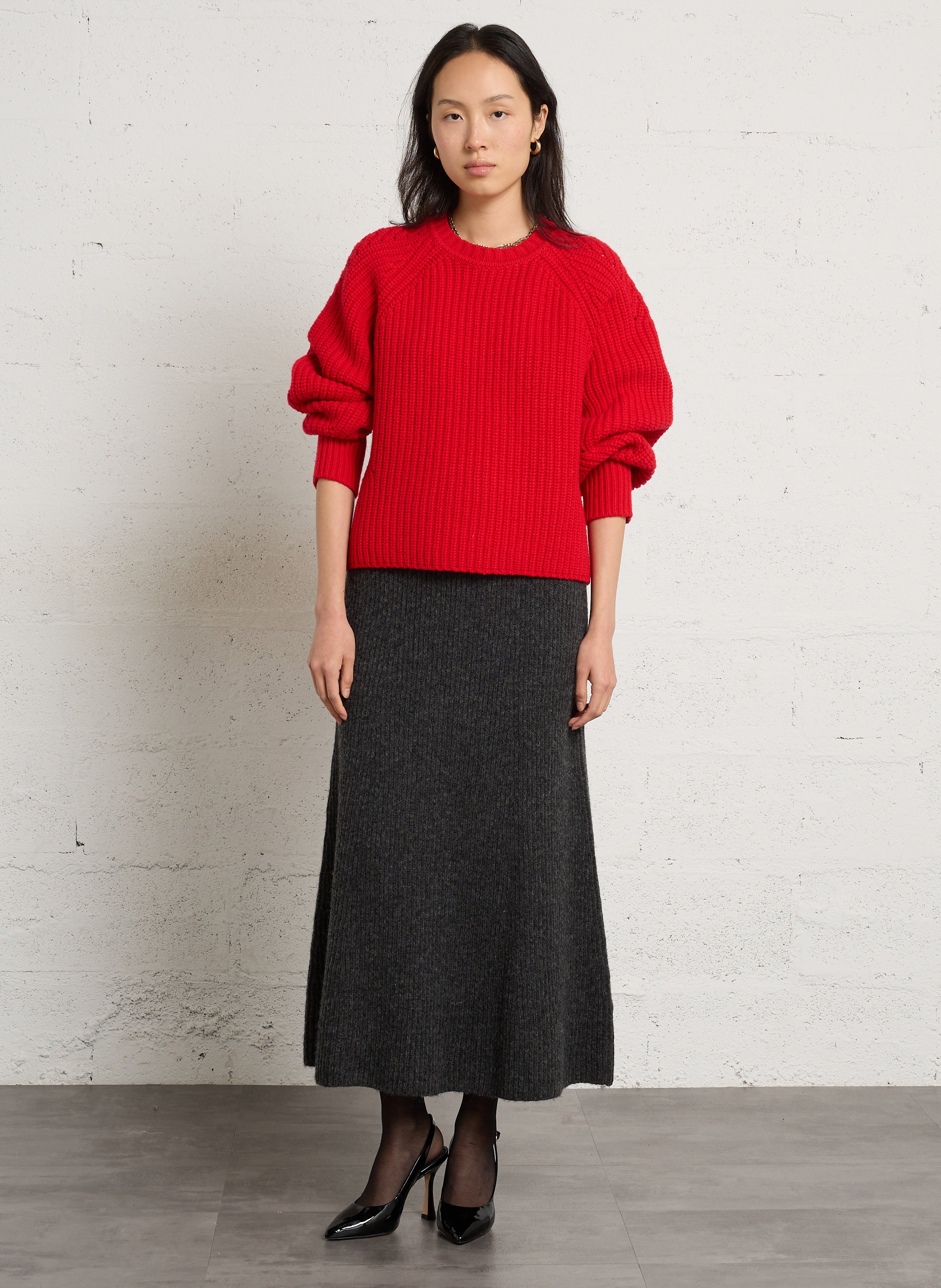 Flared cotton and wool midi skirt DES PETITS HAUTS Grey