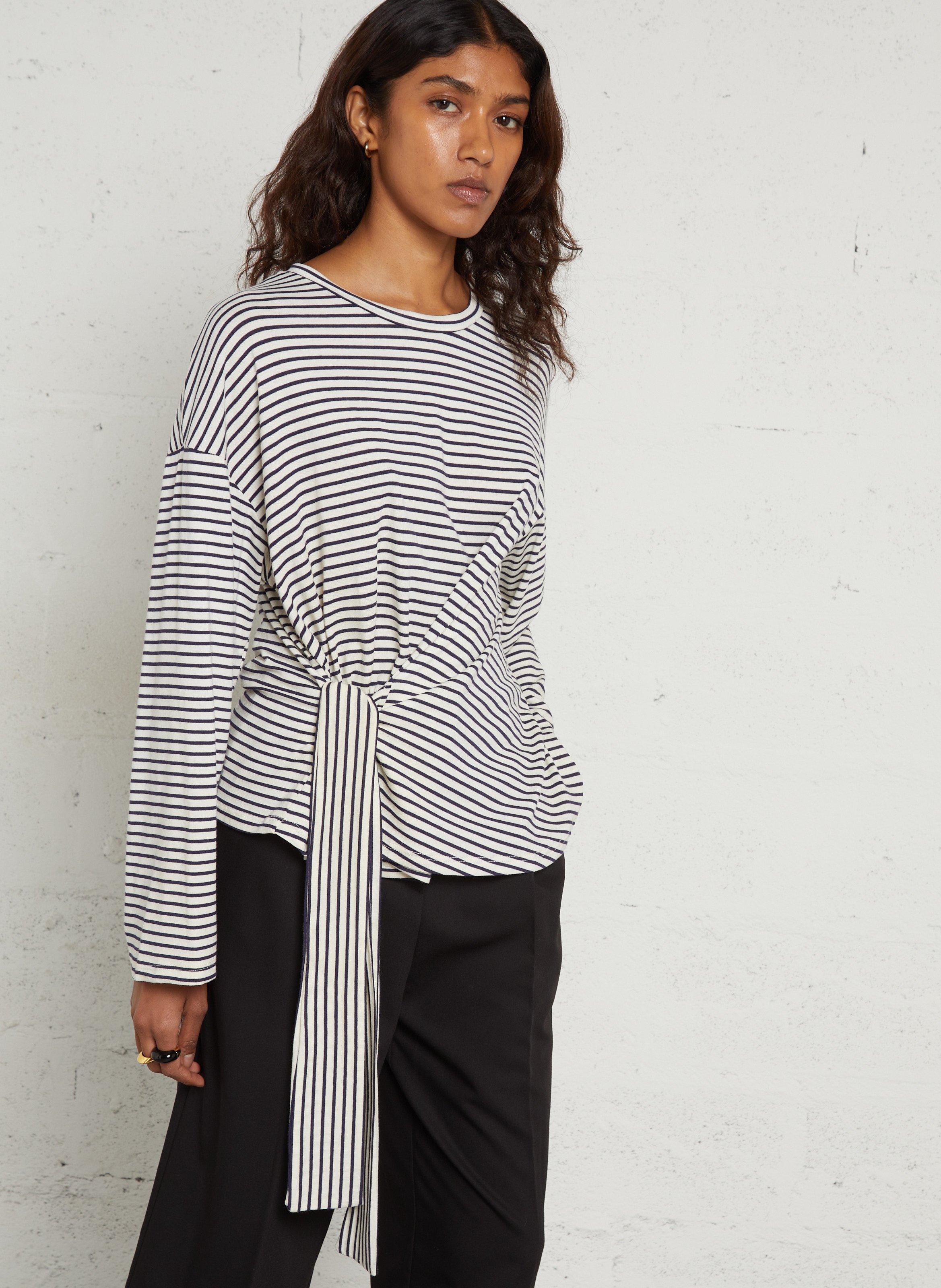 Straight long-sleeved striped T-shirt PLEASE Beige