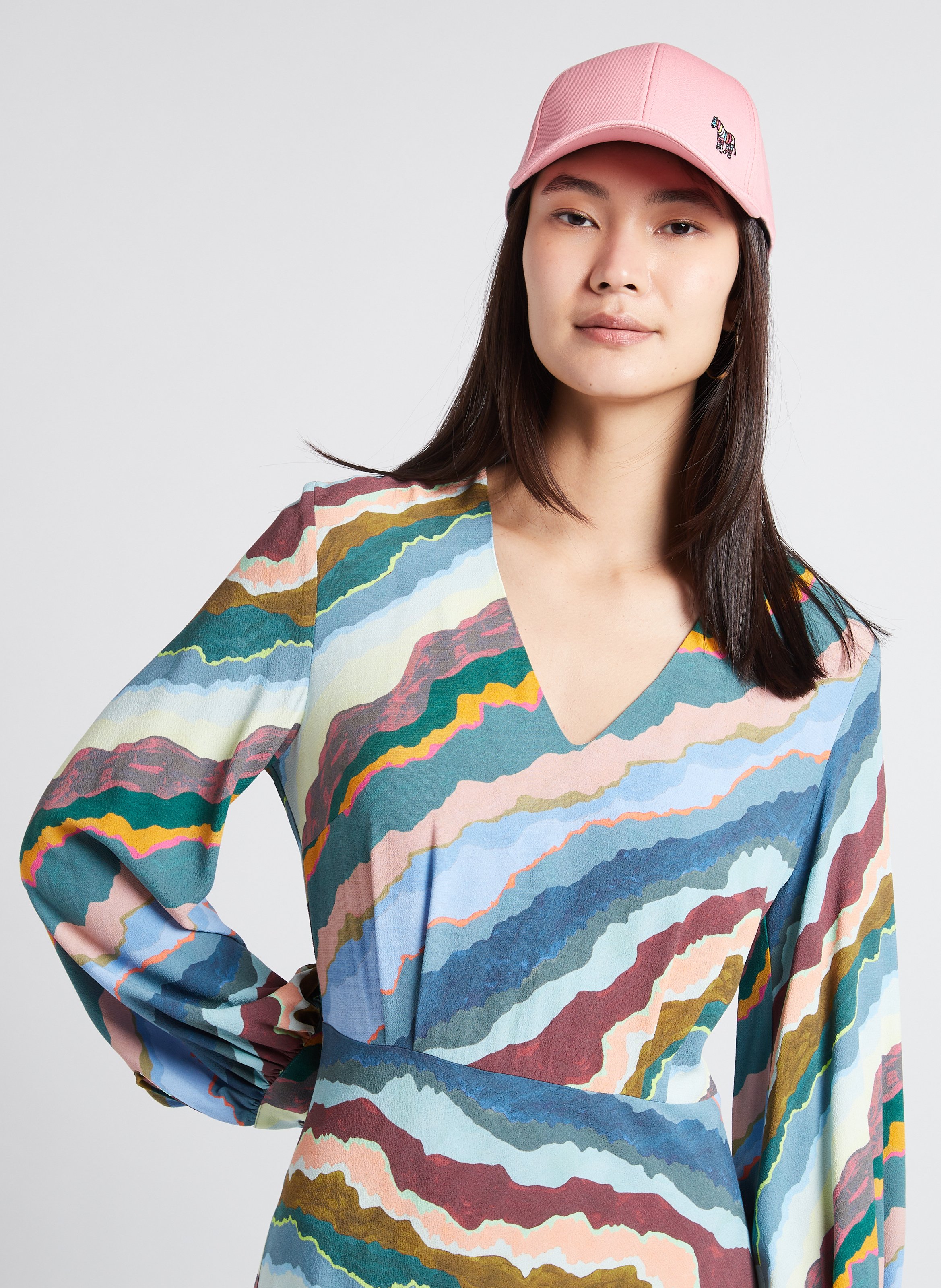 Straight printed V-neck midi dress PAUL SMITH Multicolored