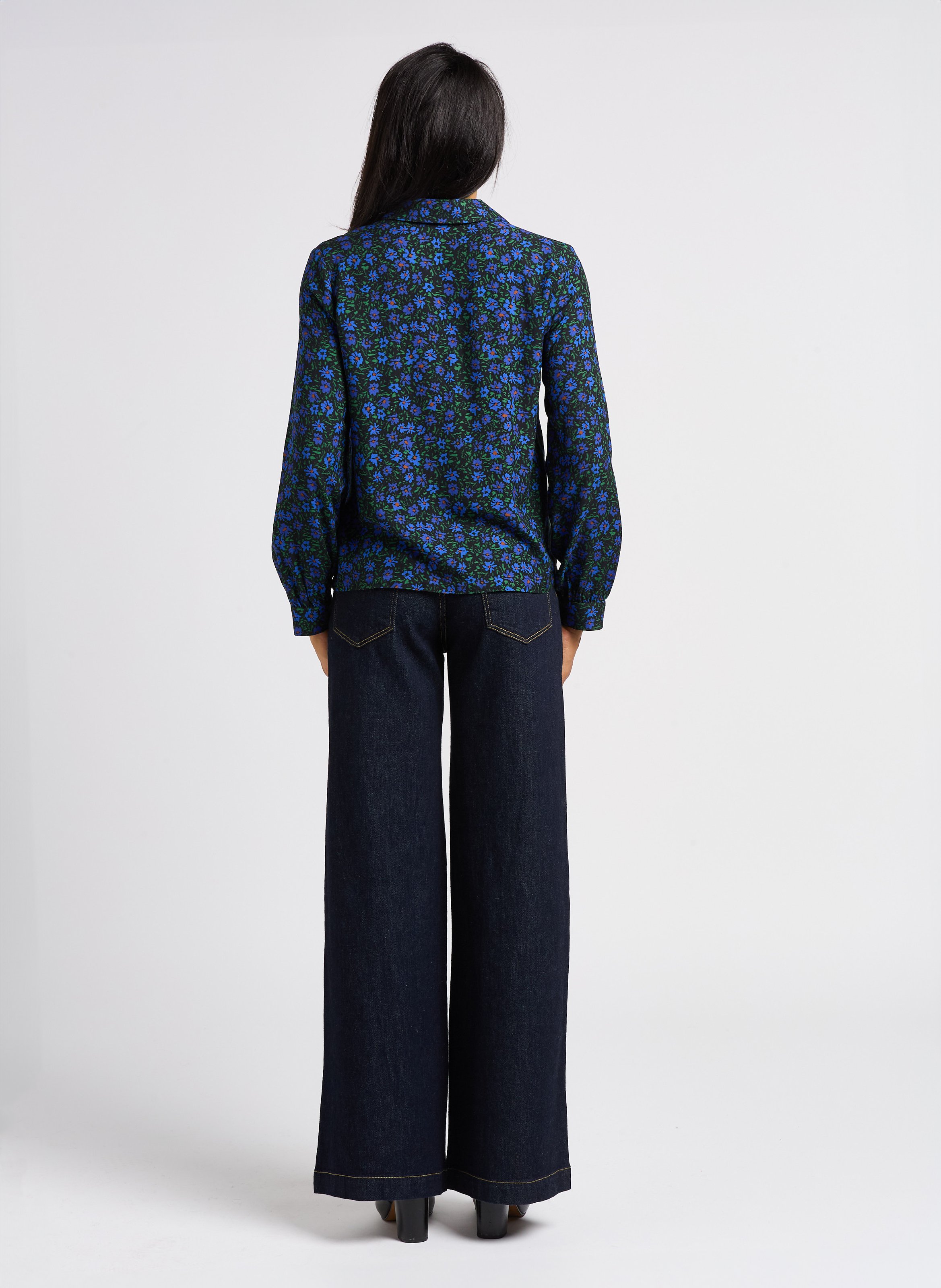 Jean large taille haute en coton I CODE Bleu