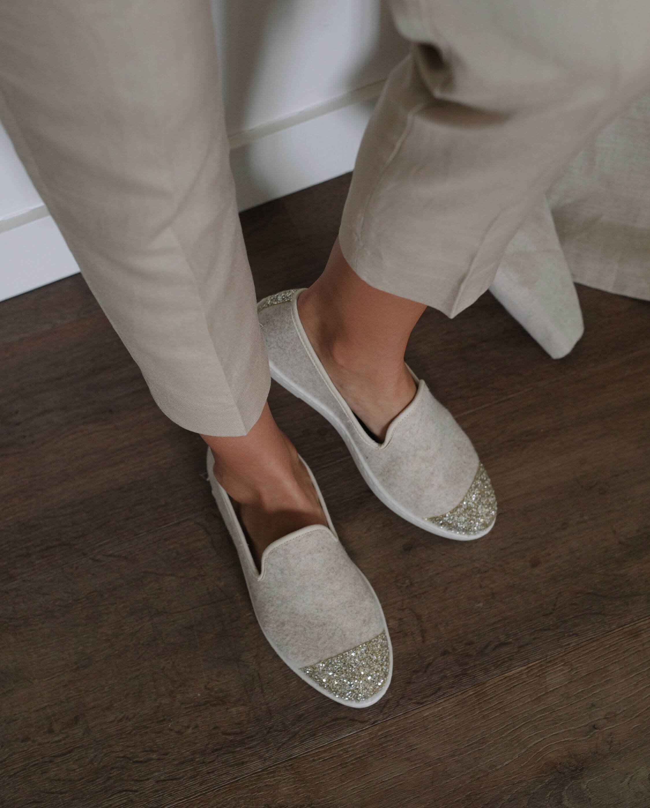 Women's wool slippers, beige with sequins ANGARDE Beige