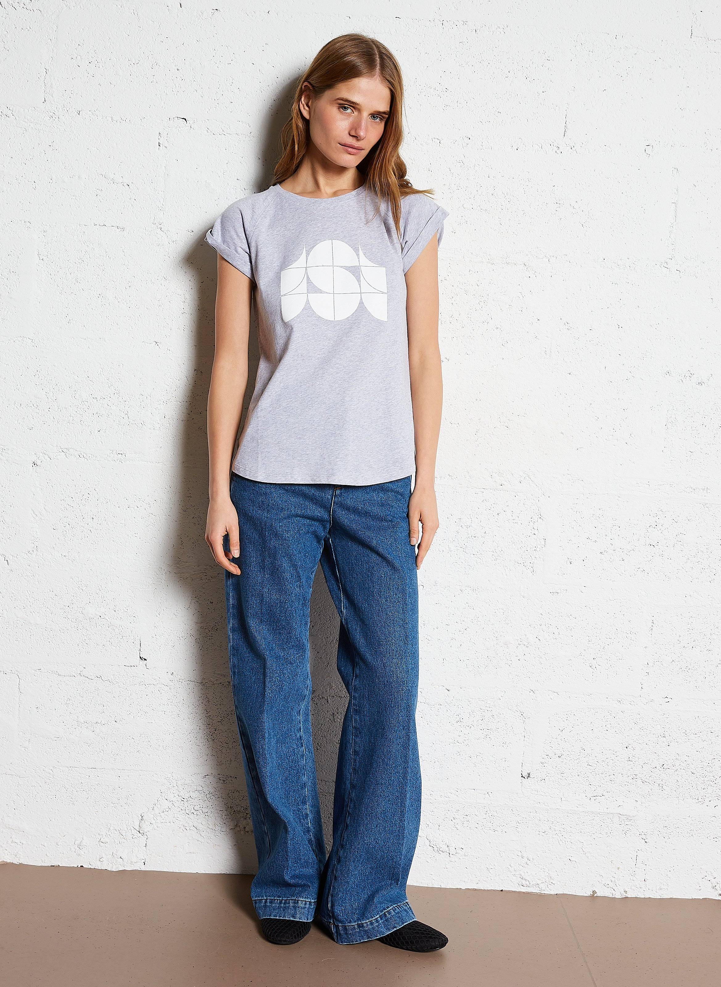 Katoenen T-shirt met ronde hals SOEUR Grijs