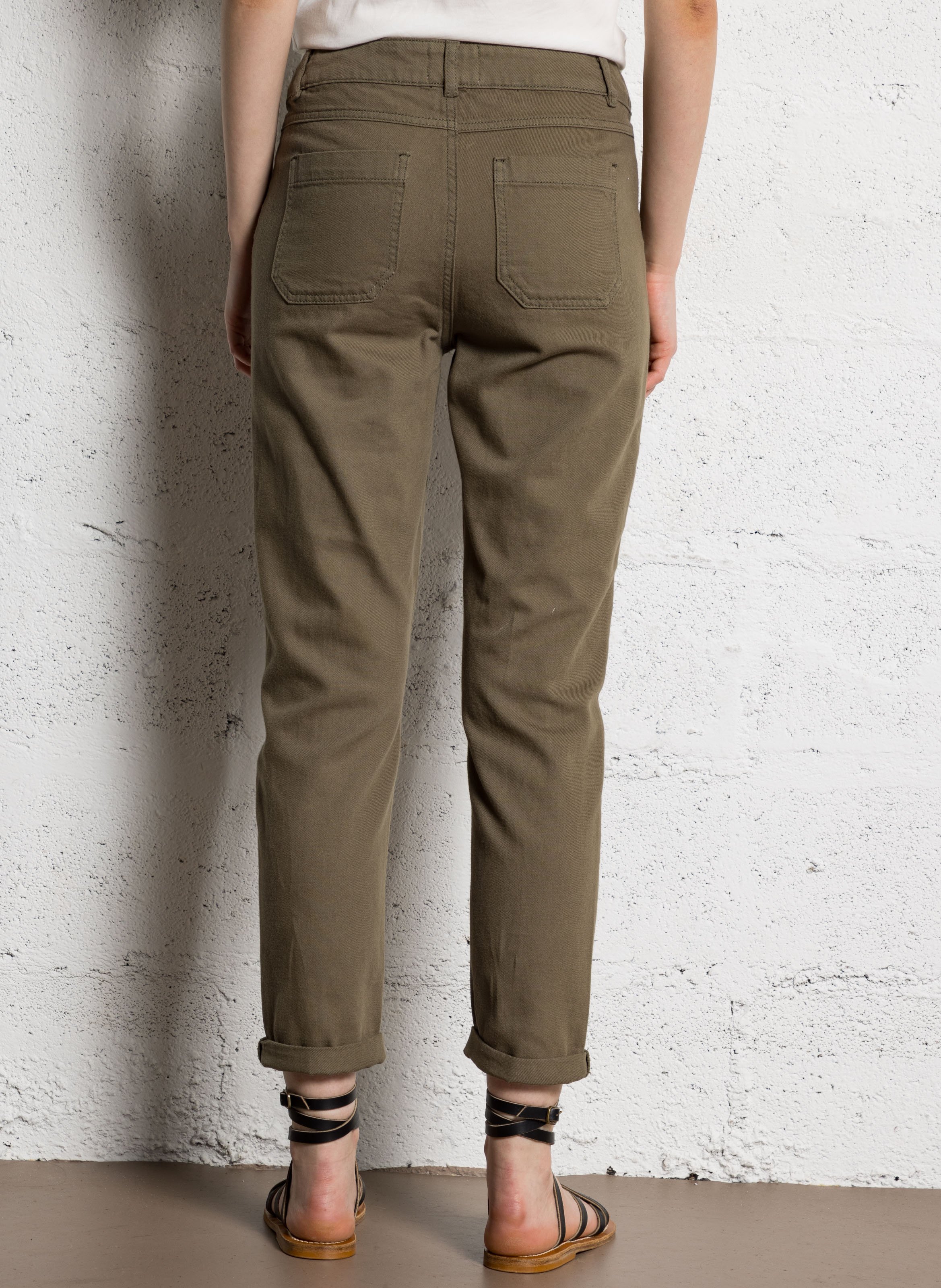 Pantalon slim taille haute en coton MAISON 123 Vert