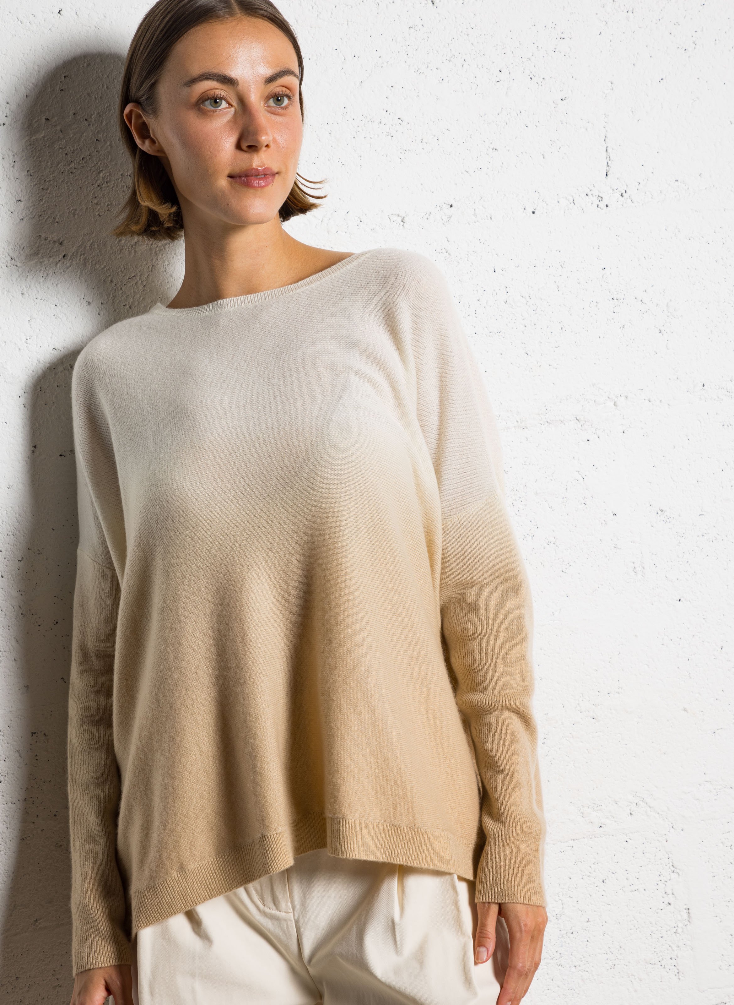 Oversized kasjmier trui met print KUJTEN Beige