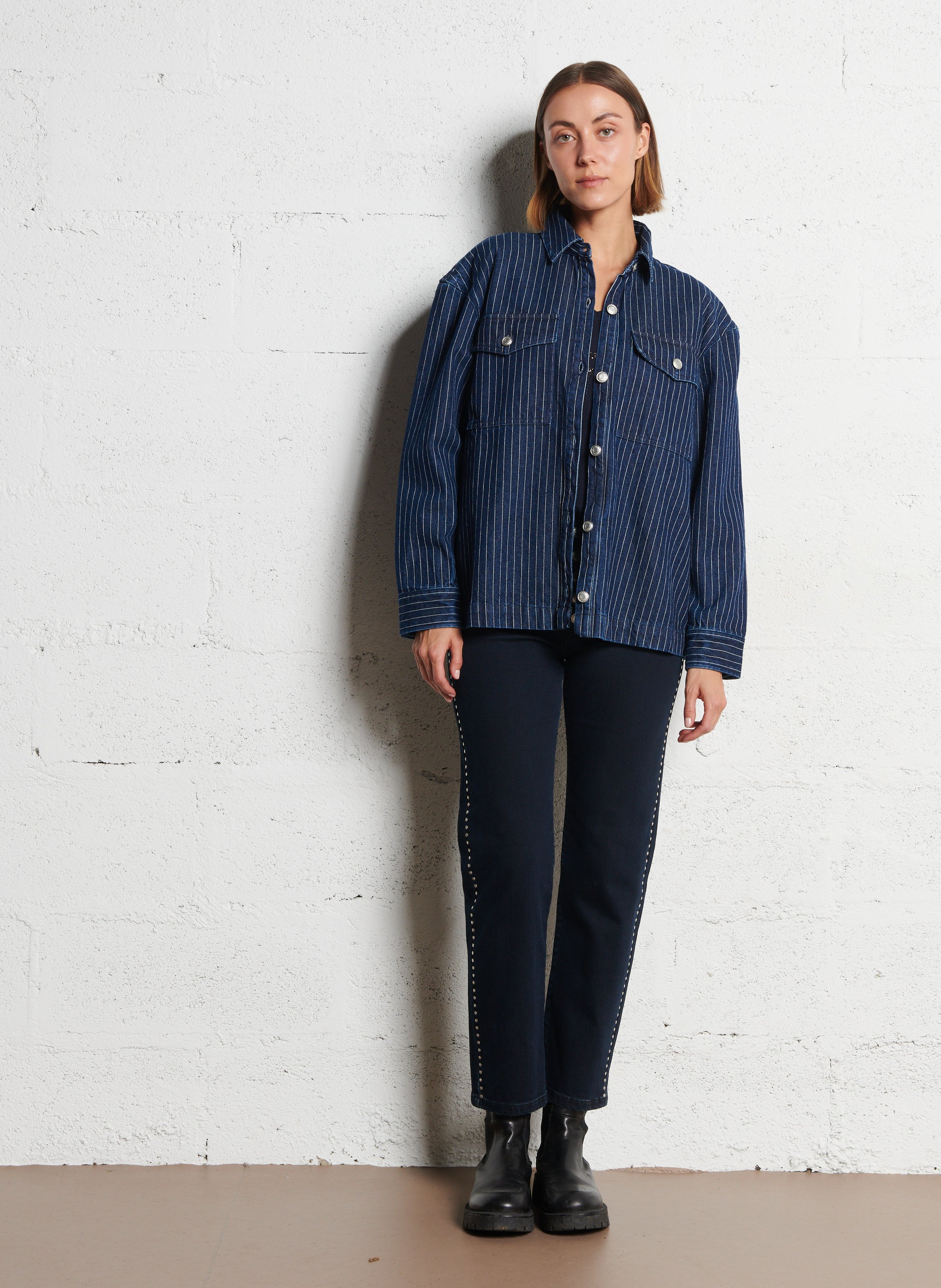 Straight striped cotton shirt IKKS White