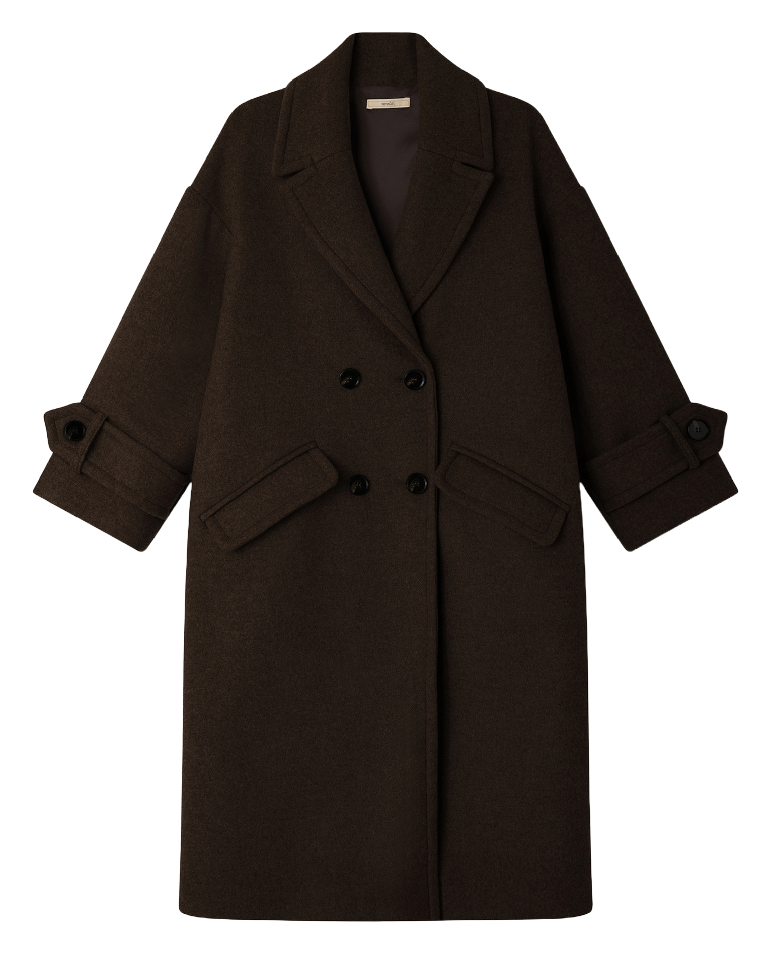 Gerade geschnittener Mantel aus Wollmix mit klassischem Kragen SESSUN Braun