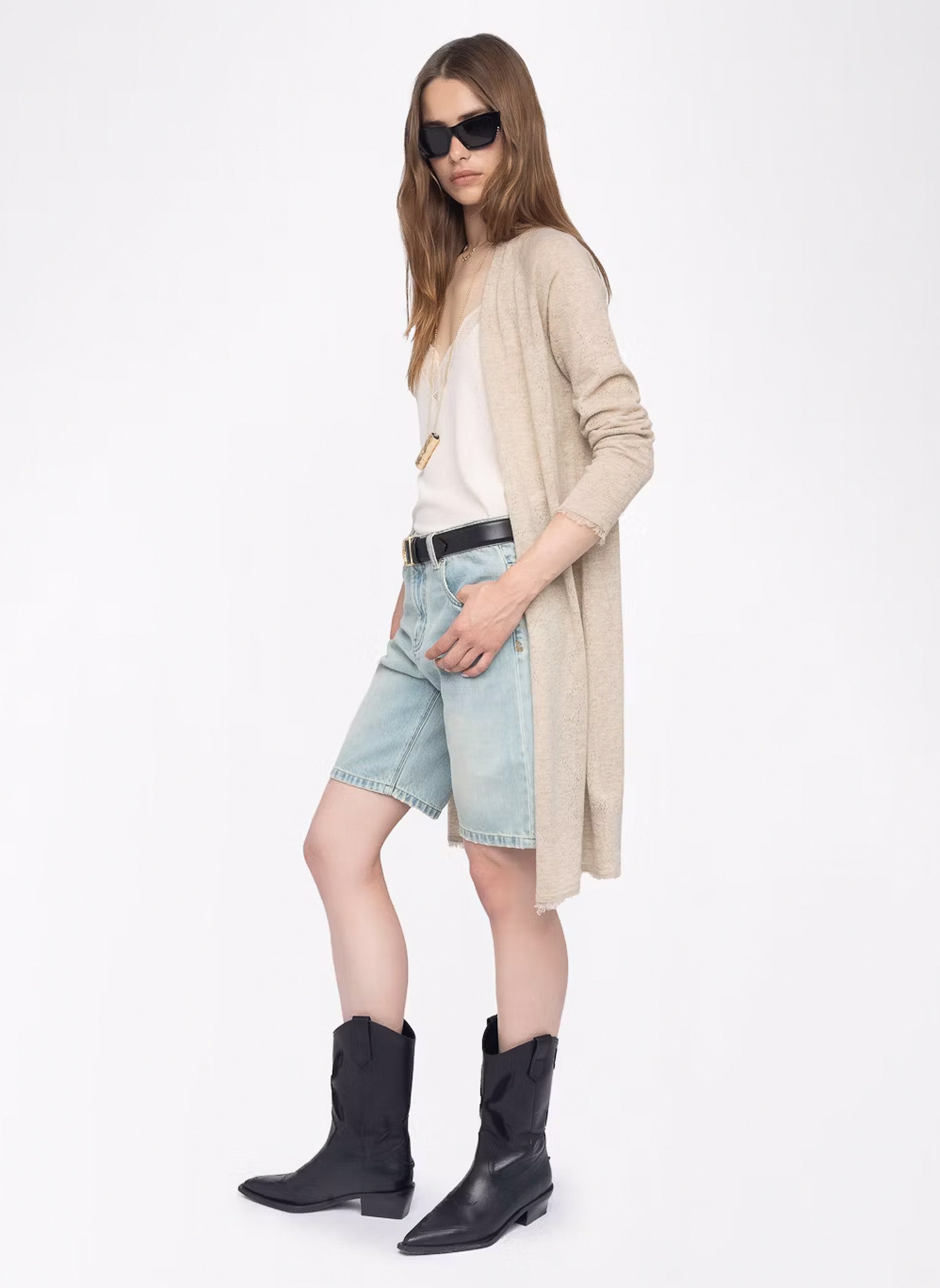 Langer Cardigan aus Kaschmir-Pointellestrick ZADIG&VOLTAIRE Beige