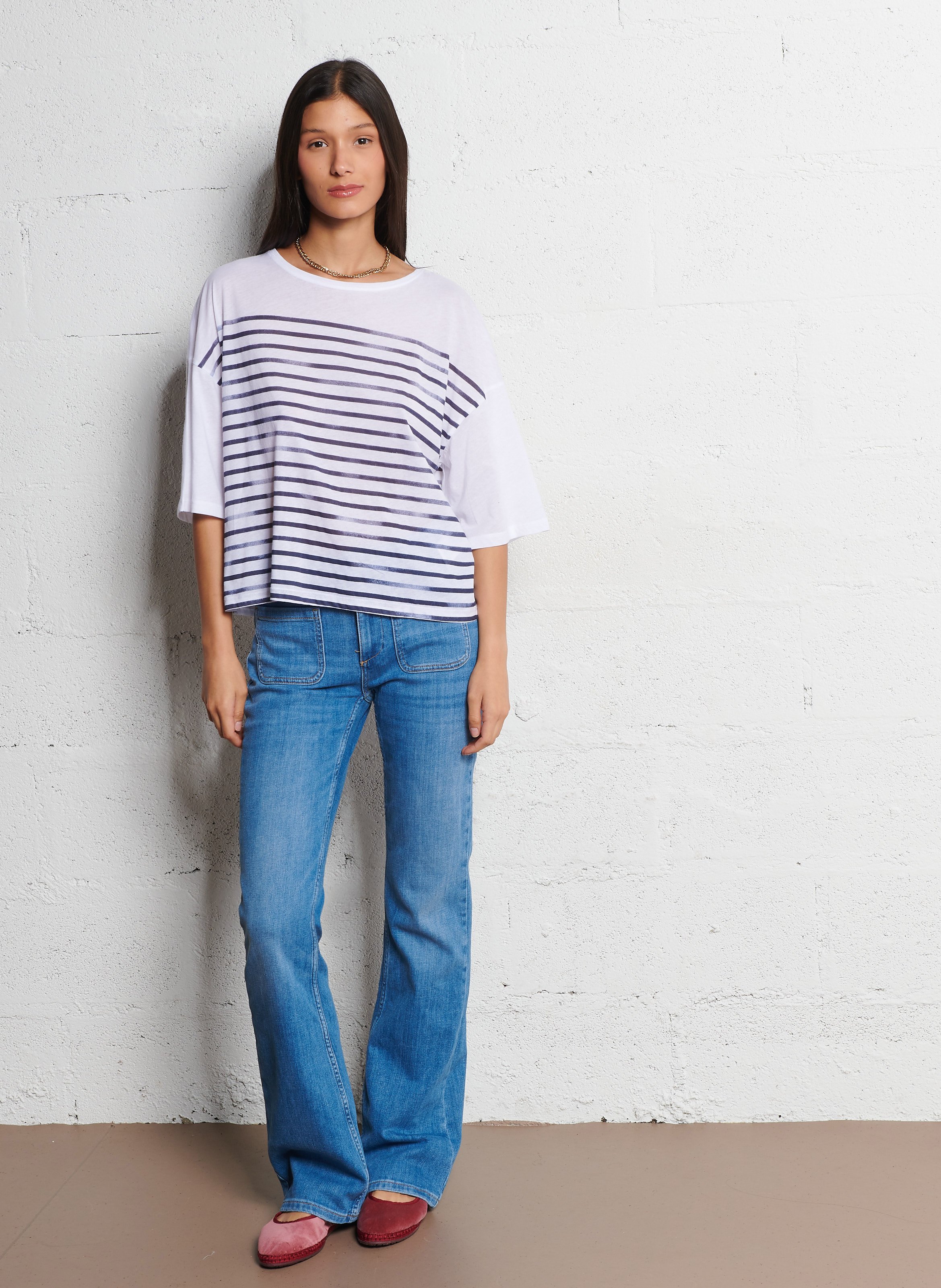 Round-neck striped T-shirt BA&SH White