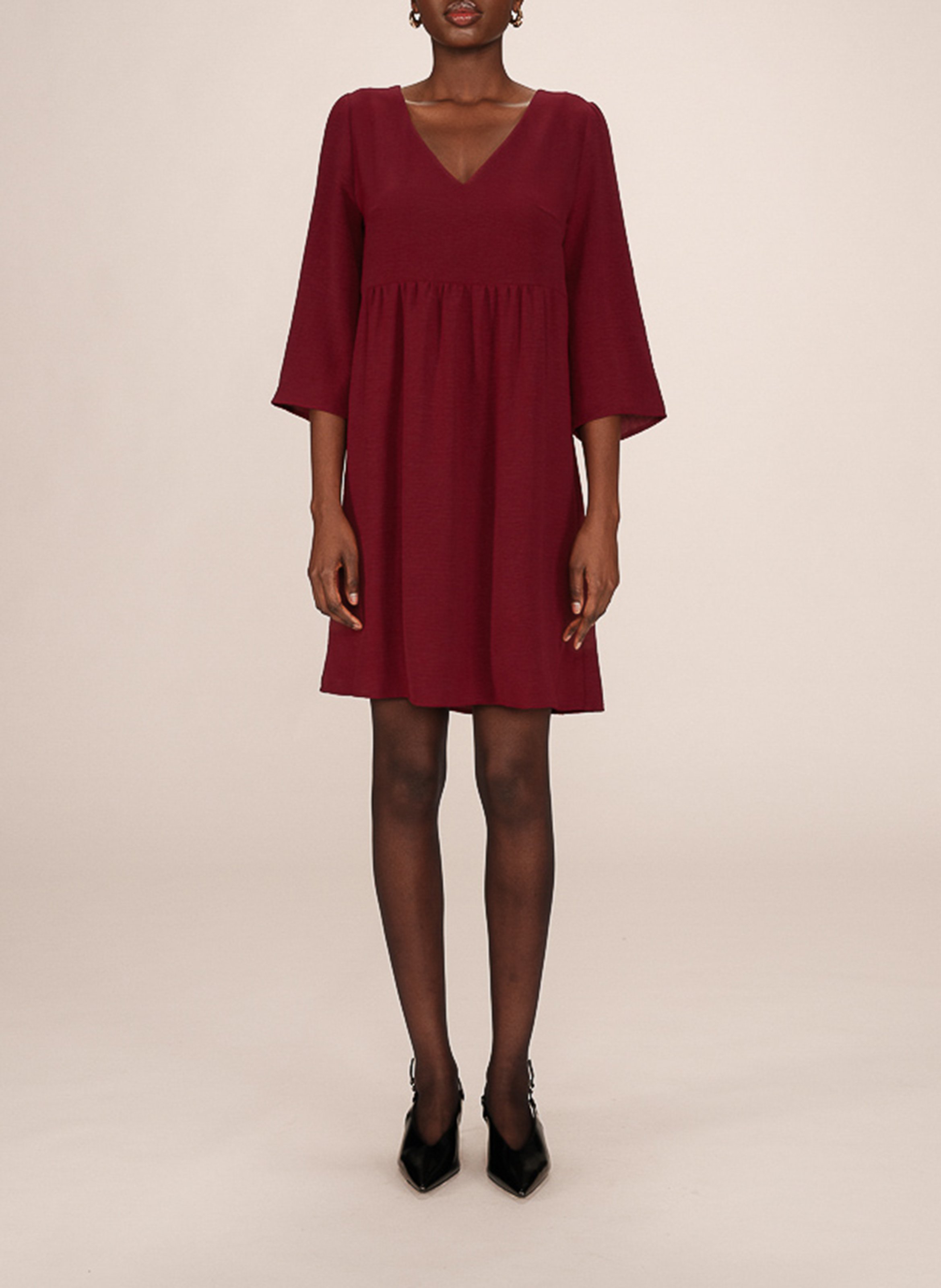 Short plain V-neck dress GRACE ET MILA