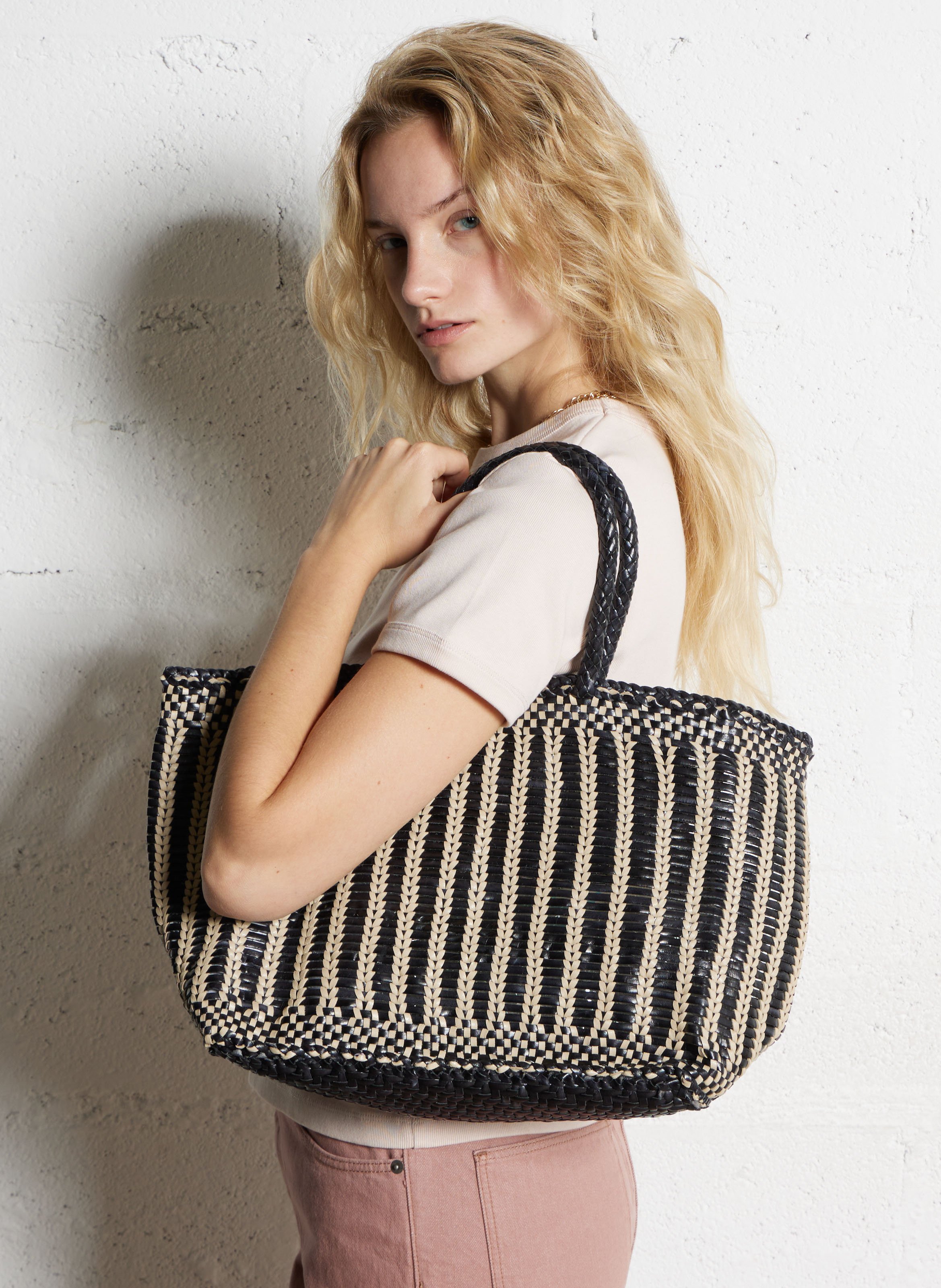 Gevlochten, leren mand Zwart