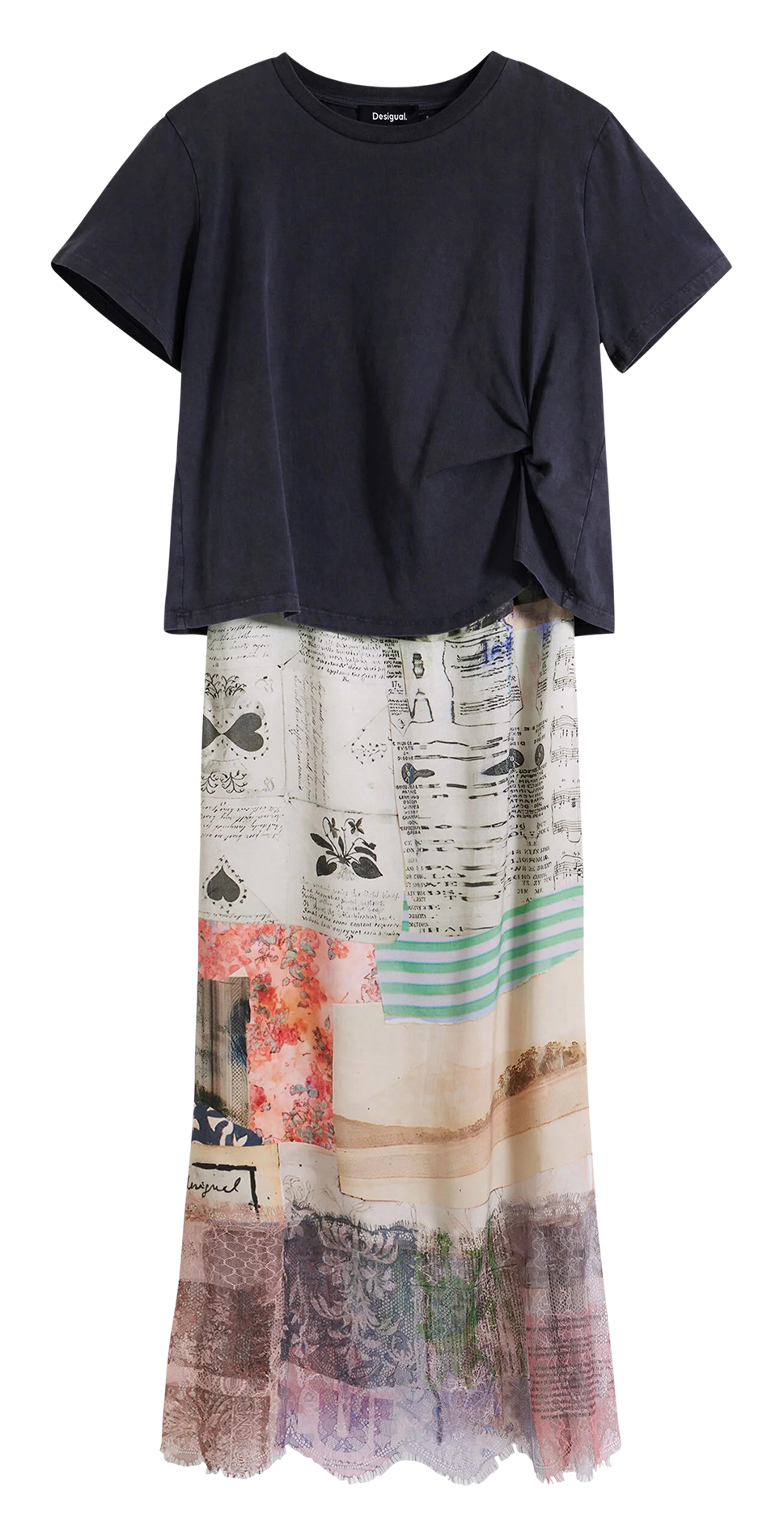 Robe midi col rond DESIGUAL Marron