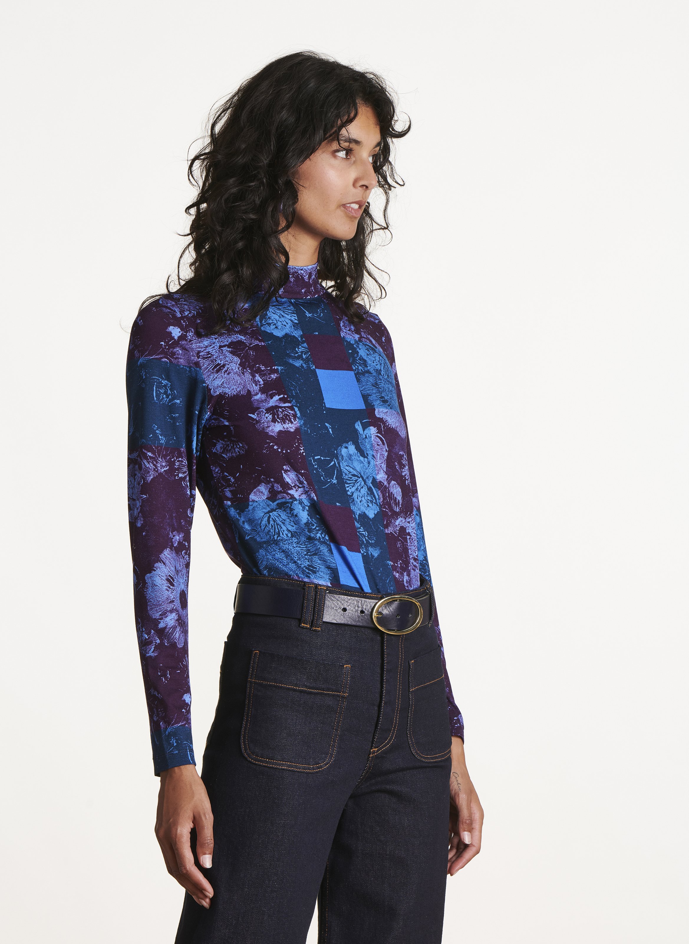 T-shirt met opstaande kraag en bloemenprint LA FEE MARABOUTEE Violet