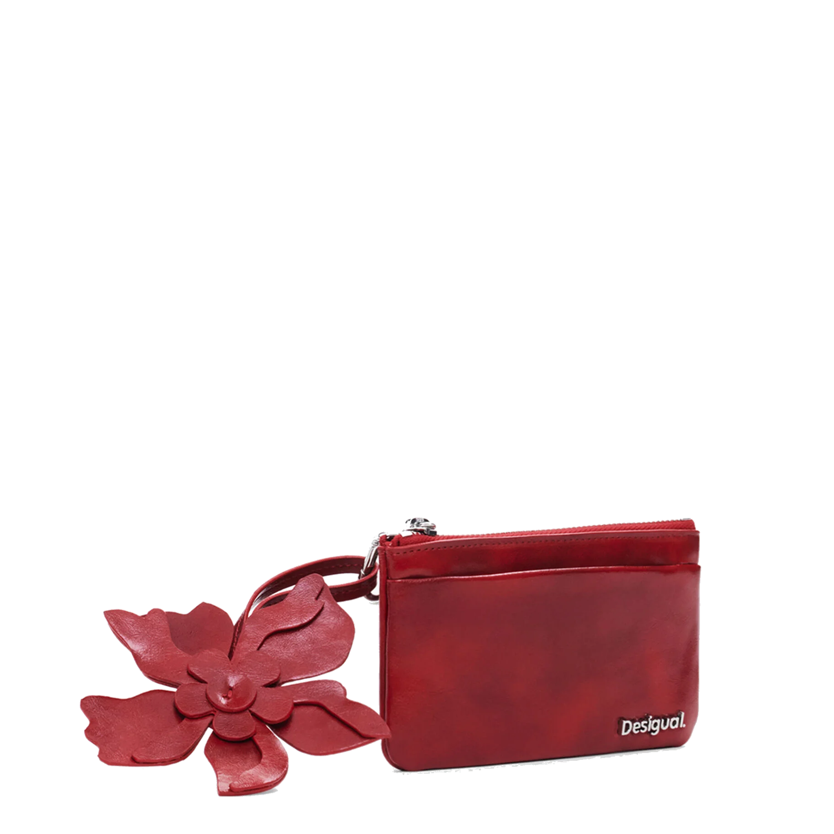 Shiny leather-effect card holder with flowers DESIGUAL Red